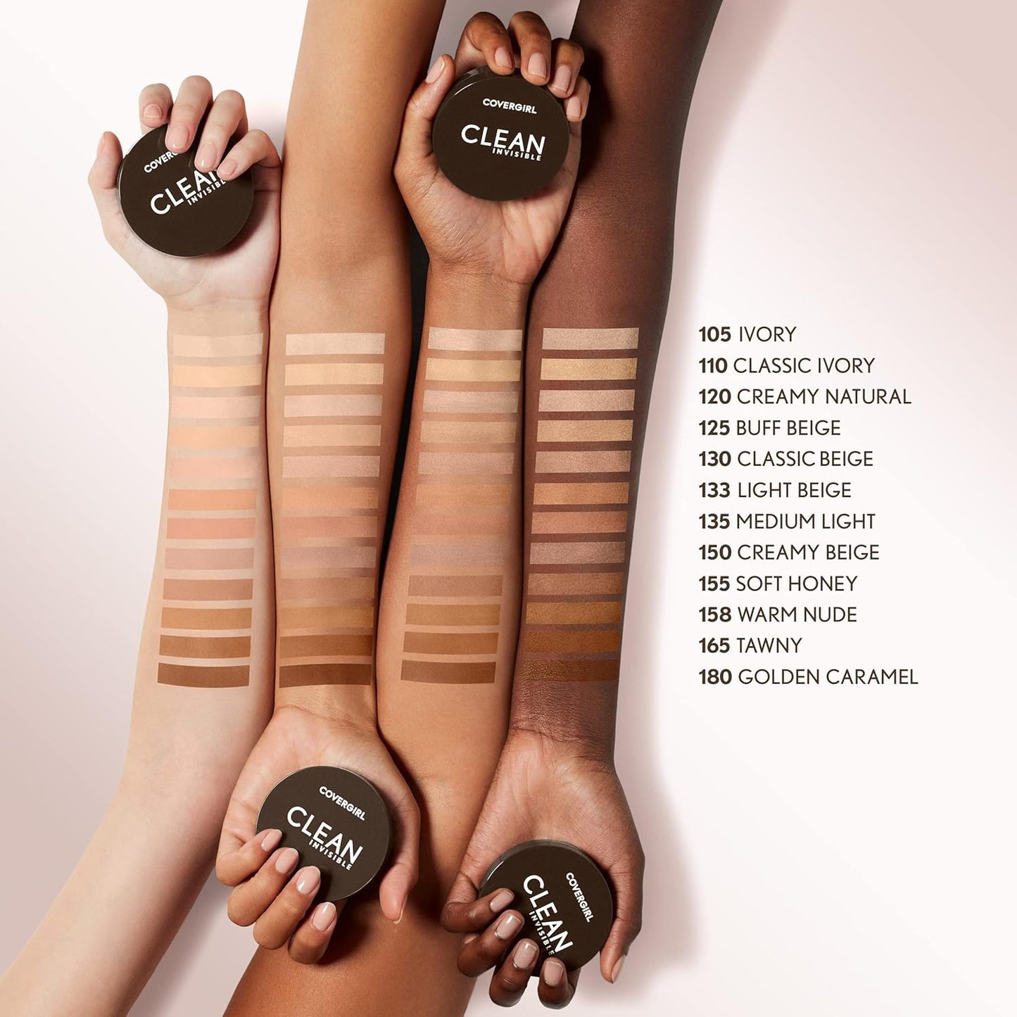 Covergirl Clean Invisible Pressed Powder, Lightweight, Breathable, Vegan Formula, Light Beige 133, 0.38oz (Pack of 5)