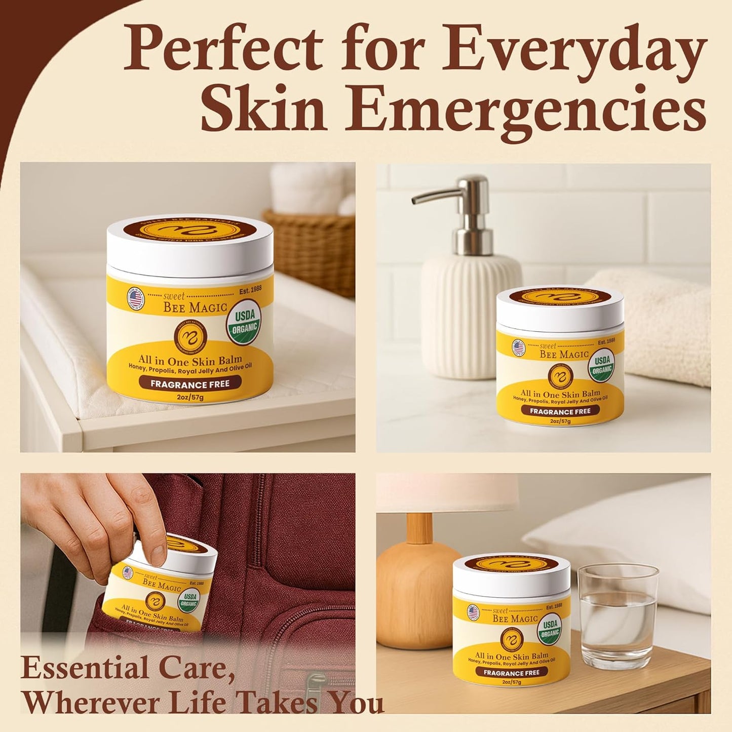 Sweet Bee Naturals - Sweet Bee Magic, All In One Healing Organic Balm. Organic Skin Aid, Small Batch Crafted in USA, Certified Organic, All Natural Skin Aid- 2 Ounce Jar