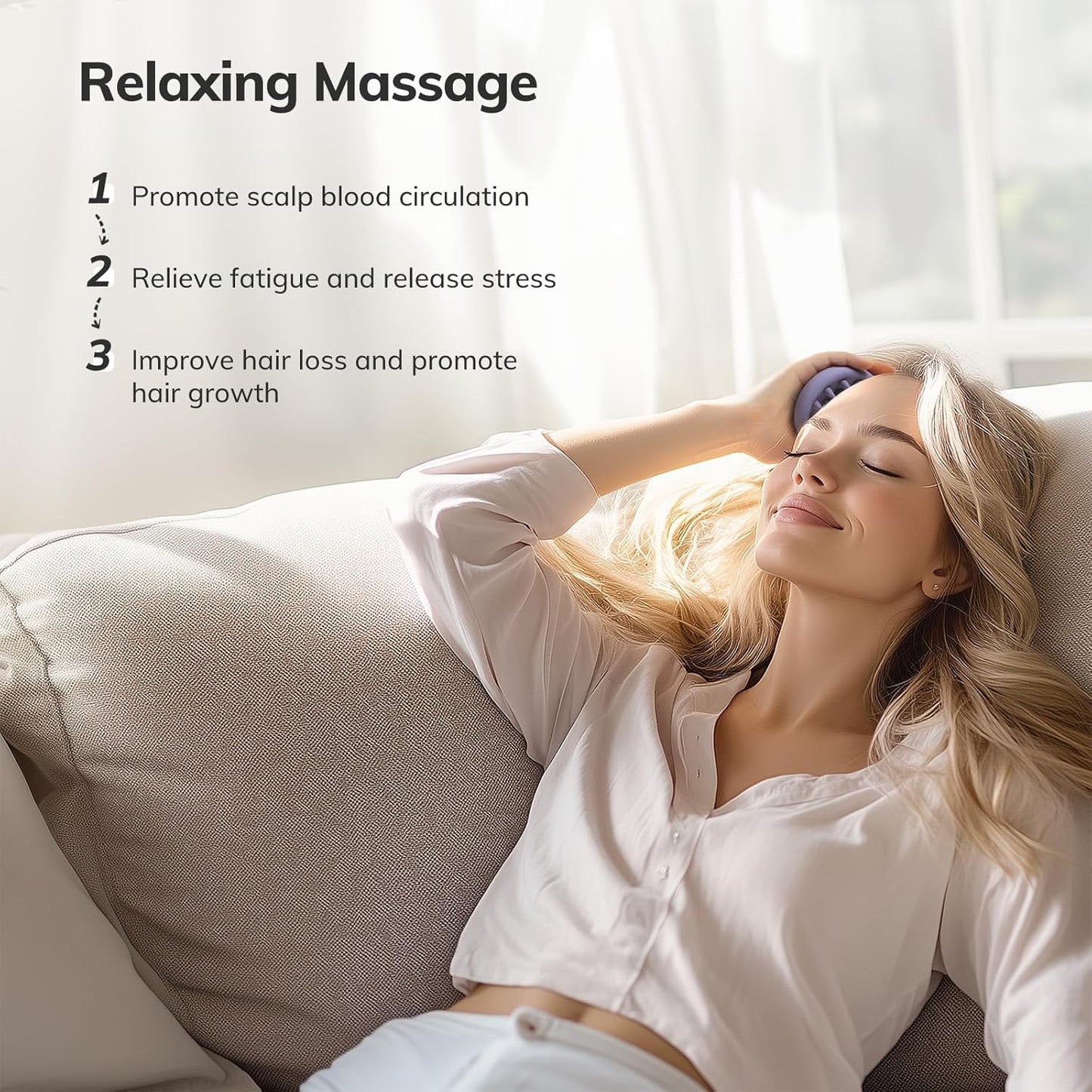 Sndyi Silicone Scalp Massager Shampoo Brush, Hair Scrubber with Soft Silicone Bristles, Scalp Scrubber/Exfoliator for Dandruff Removal, Wet Dry Scalp Brush for Hair Growth & Scalp Care, Gray Purple