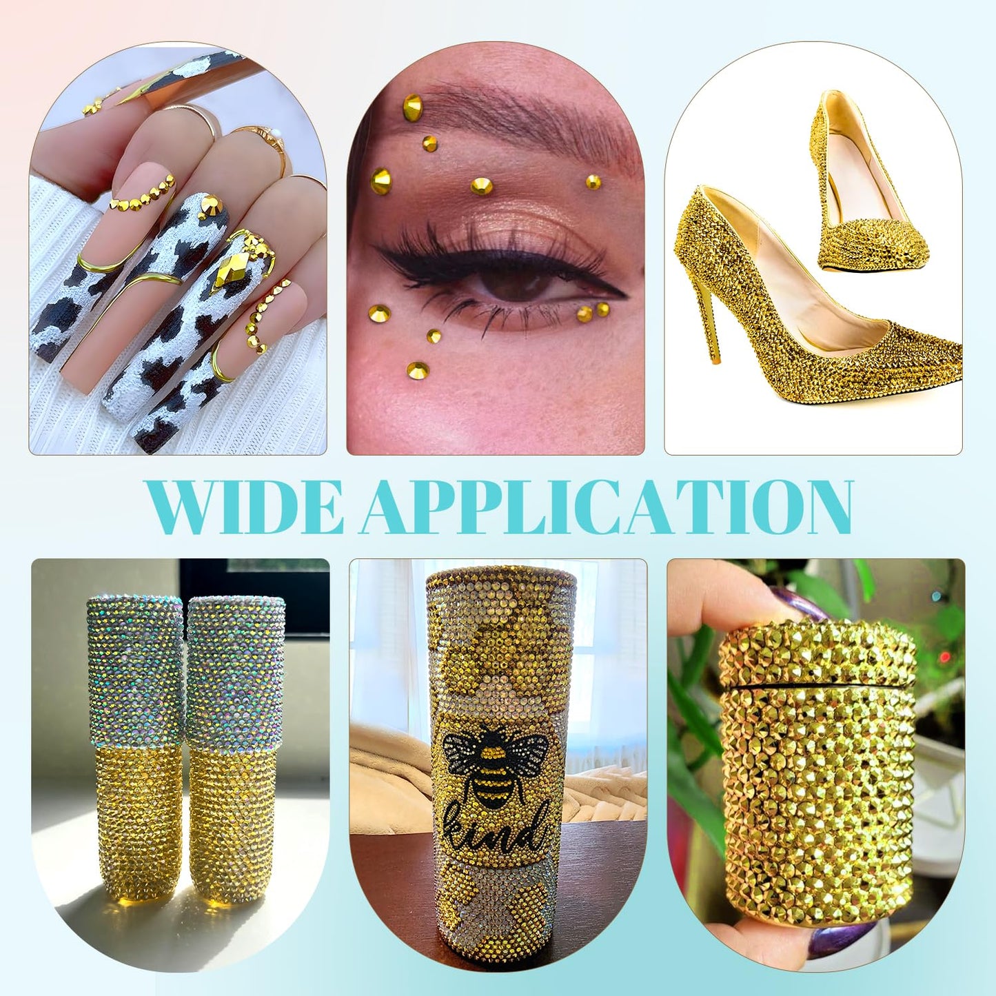 6100Pcs Resin Rhinestones for Crafting with 2Pcs 10ml B7000 Jewelry Glue, 1 Box Flatback Crystals Diamond (Bright Gold) for Bedazzling Crafts DIY Nail Art，Non Hotfix Gems for Clothing Shoes Tumblers