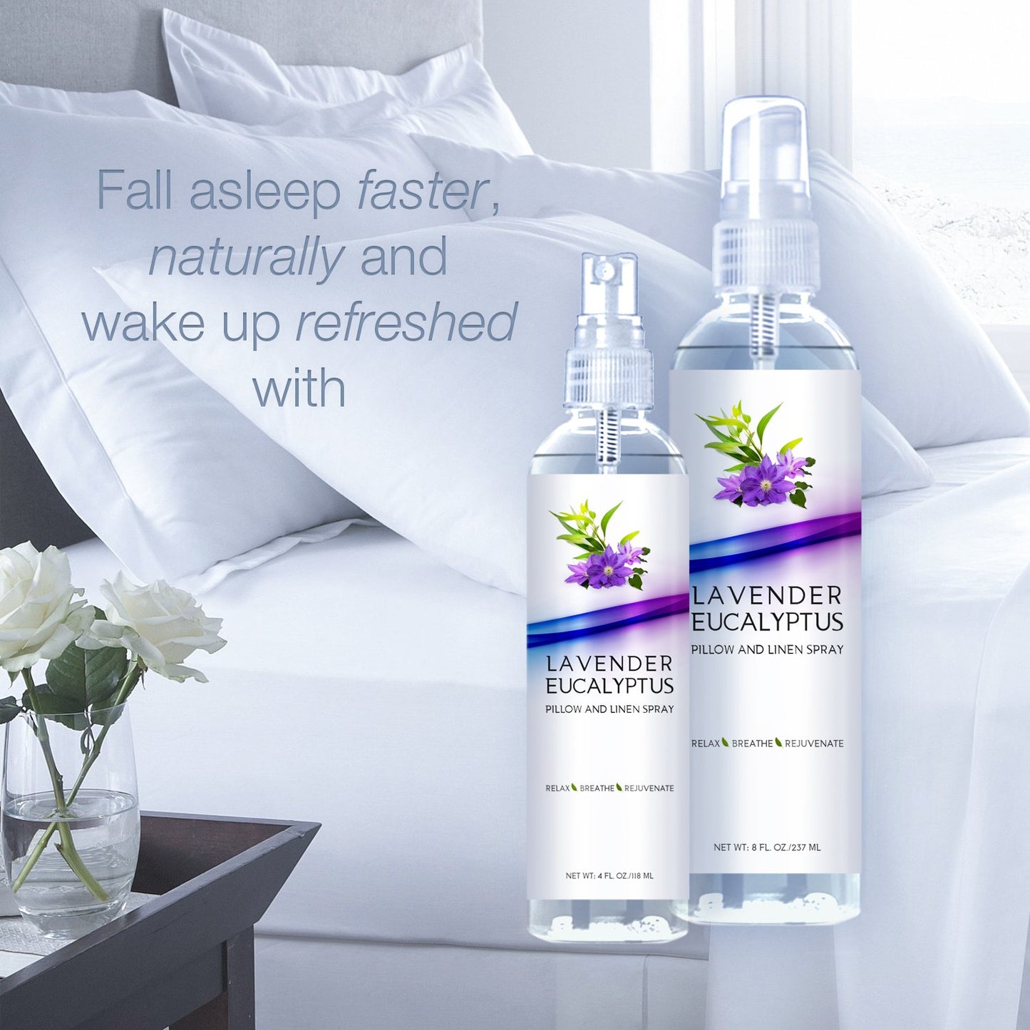 Two Pack Lavender Eucalyptus Pillow and Linen Spray, Best Set for Travel and Home, Strong Essential Oil Mist for Relaxing the Body and Mind (Lavender Eucalyptus, 4oz/8oz)