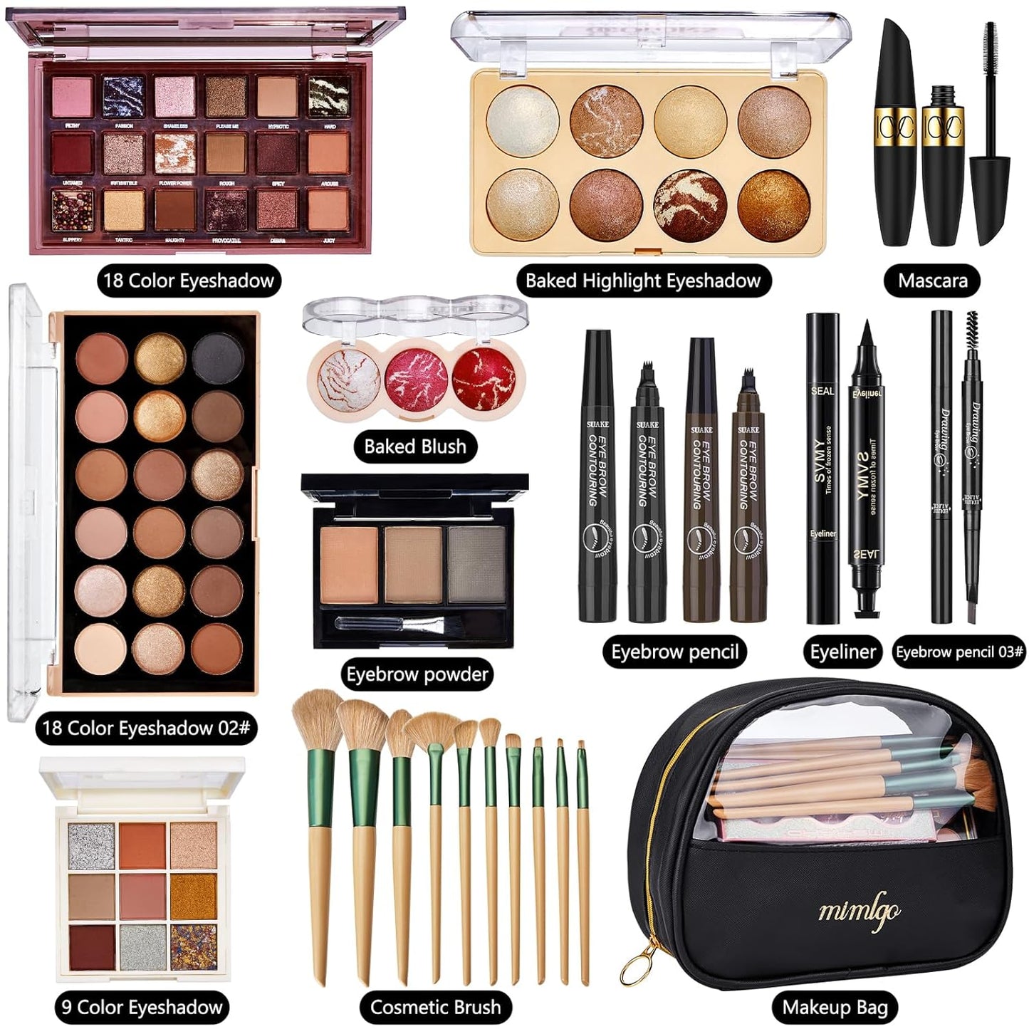 All In One Makeup Kit for Women, Travel Makeup Kit, Make Up Sets Valentine's Day Gift, Includes Eyeshadow Palette Highlighter Contour Blush Eyeliner Eyebrow Powder Mascara Cosmetic Brushes Makeup Set