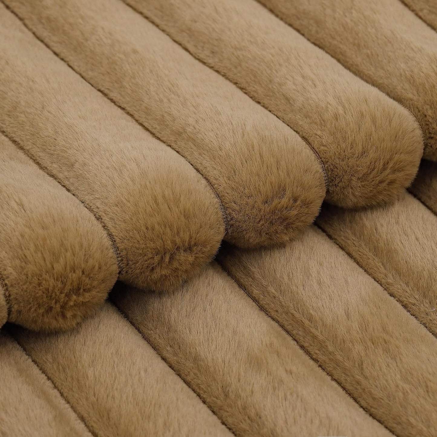 MADIZZ Set of 2 Faux Wool Plush Decorative Throw Pillow Covers 20x20 Inch Camel Fluffy Striped Soft Decorative Cushion Cover for Sofa Bedroom Pillow Shell