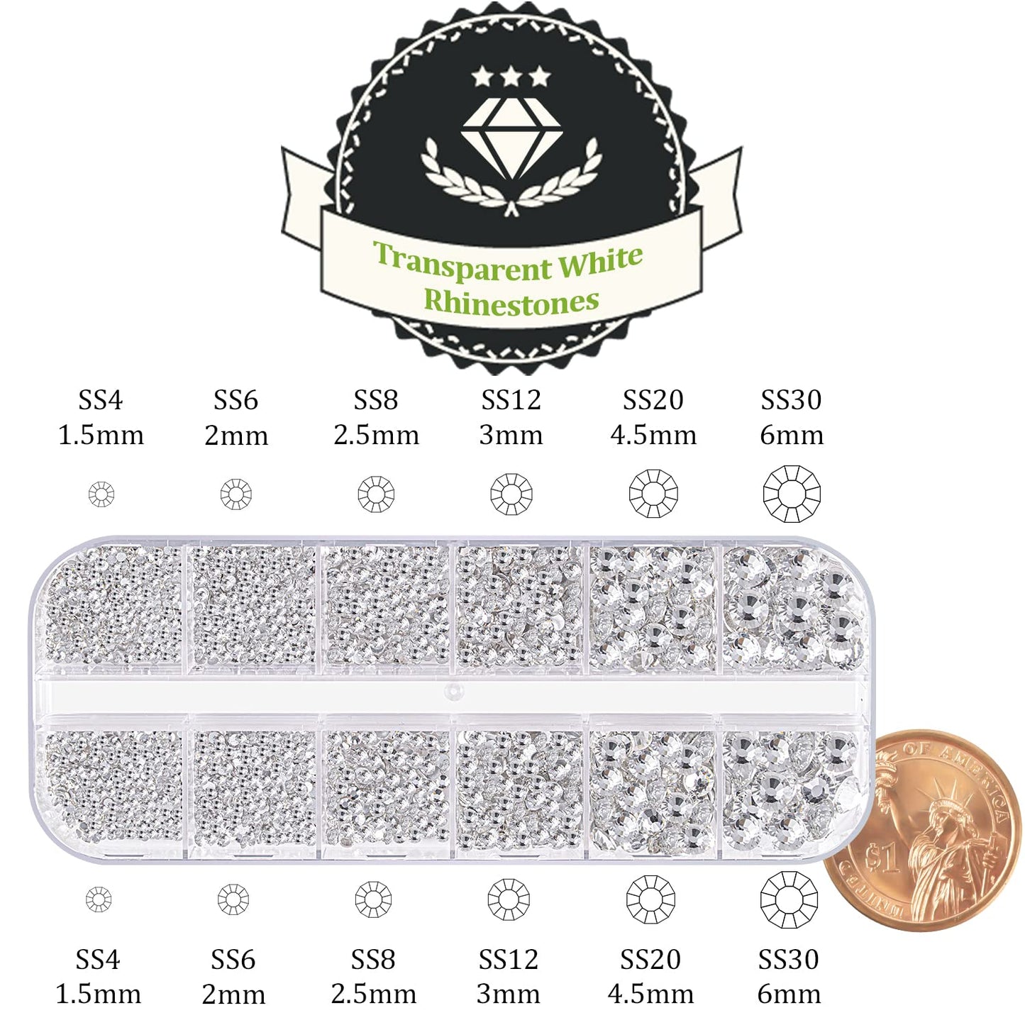 Two Packs of Flatback Rhinestones 4000 Pcs Nail Art Rhinestones Flatback Transparent White Clear Rhinestone with Picker Pencil and Tweezer for Nail Art and Decoration