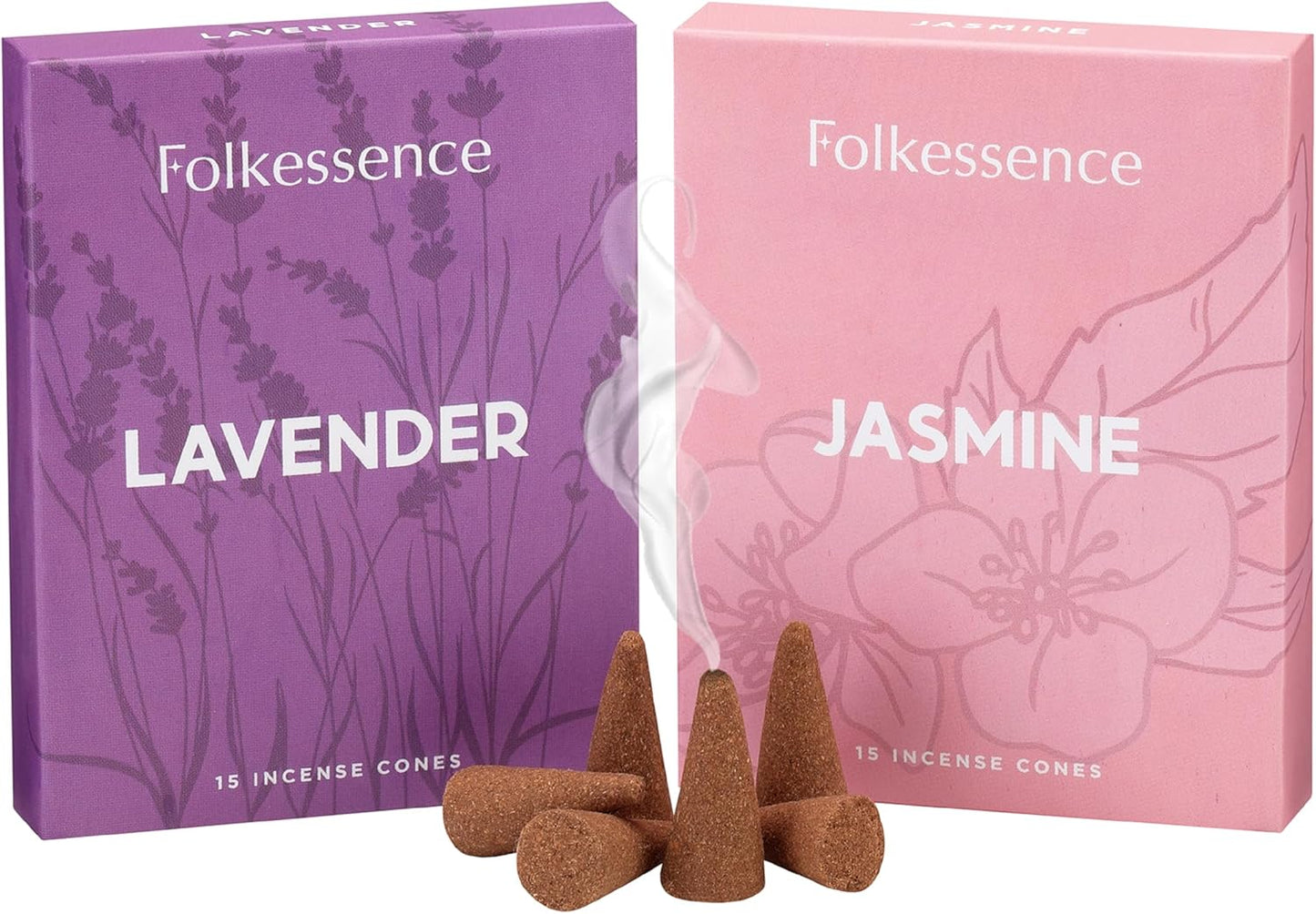 Folkulture Incense Cones Scented | Set of 2 Inscents-Cones (30 Cones) | Lavender & Jasmine | Variety Pack Insence Cones for Relaxation and Meditation | Isenses for Gifts for Her