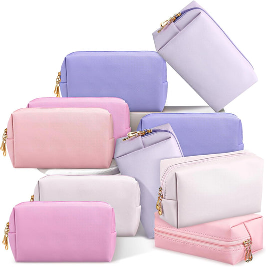 Kigeli 15 Pcs Aesthetic Makeup Bags PU Leather Cosmetic Pouches Waterproof Plain Toiletry Bags Makeup Pouches Bulk for Women Party Gift Travel Storage Organizer(Pink Purple)