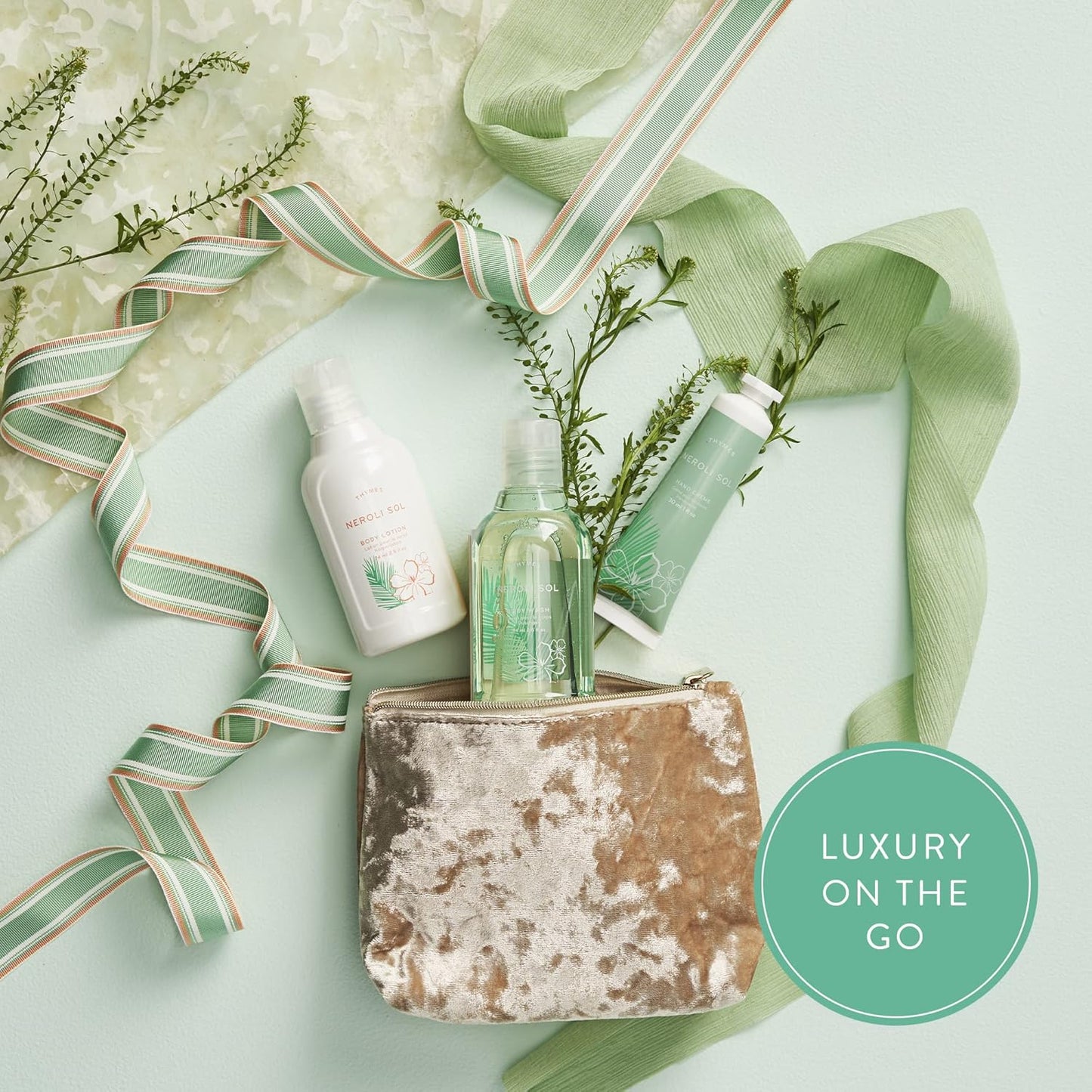Thymes Travel Set and Beauty Bag - Contains Body Wash, Body Lotion & Hand Cream - Neroli Sol