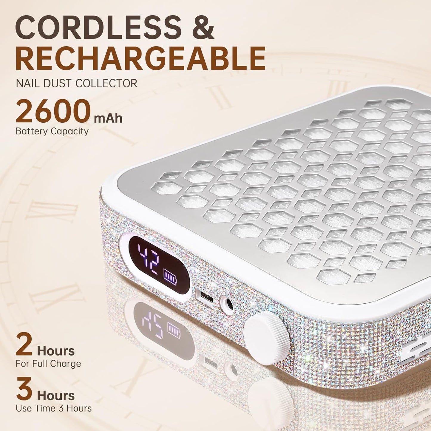 Nail Dust Collector, Rechargeable Dust Collector Nail Tech, Powerful Vacuum Fan Vent Dust Collector Extractor Dust Suction Machine for Acrylic Nails Polishing, Nail Salon&Home, White