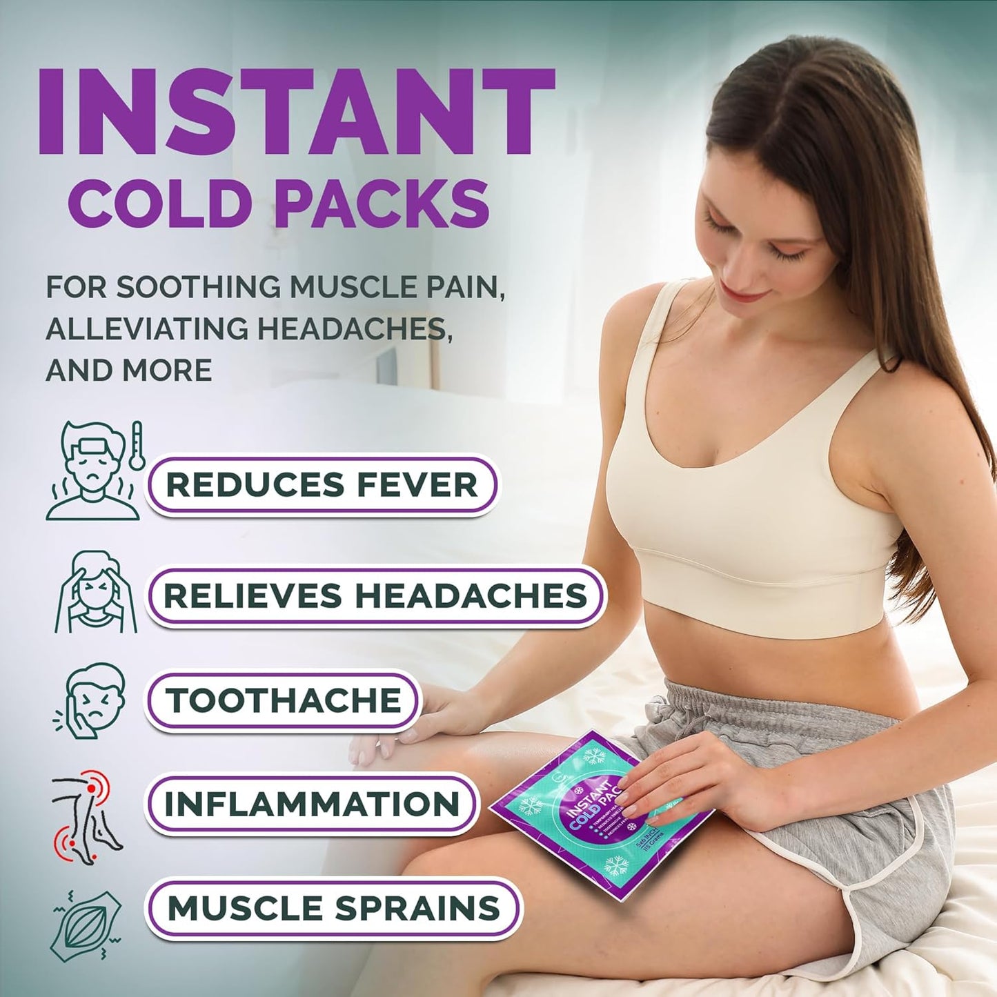 Disposable Instant Ice Cold Packs (6” x 5”) Bulk 100 Pack | Cold Compress Ice Pack for Pain Relief, First Aid & Outdoor