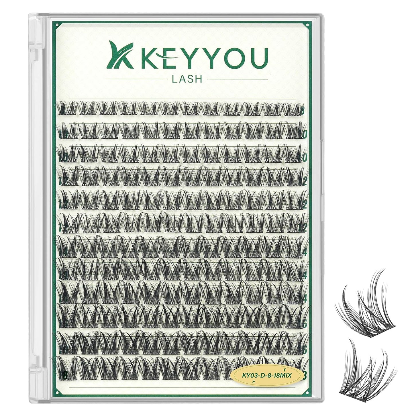 KEYYOULASH Lash Clusters Manga Lash Extension D Curl 144pcs 8-18mm Wispy Eyelash Clusters Natural Volume Eyelash Extensions Individual Lashes DIY at Home(KY03,D-8-18MIX)