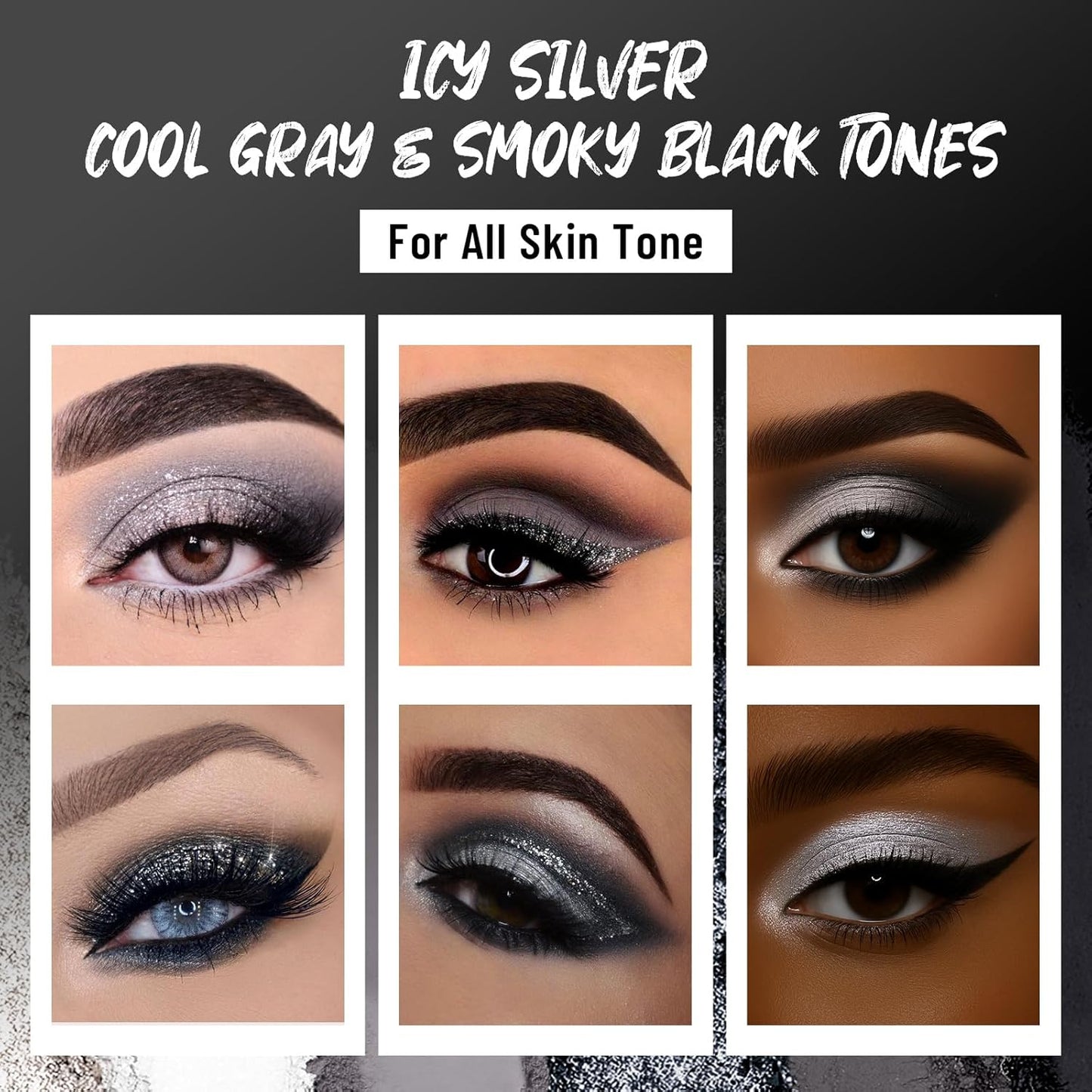 Black Eyeshadow Palette with Mirror Silver Gray Black Tones Matte Shimmer Smokey 6 Colors Mini Eye Shadow Pallet Travel Size Highly Pigmented for Vampire Clown Joker Goth Halloween Makeup