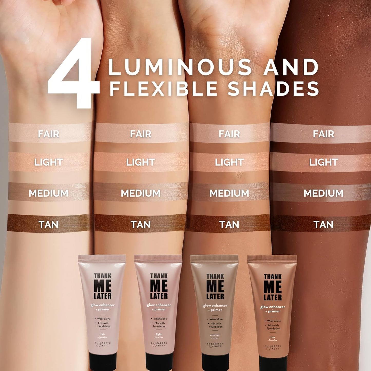 Elizabeth Mott Thank Me Later Glow Enhancer & Primer - Illuminating Makeup Base & Highlighter for Radiant Skin - Lightweight, Long-Lasting, Vegan & Cruelty-Free, Sheer Light Glow Shade, 30g