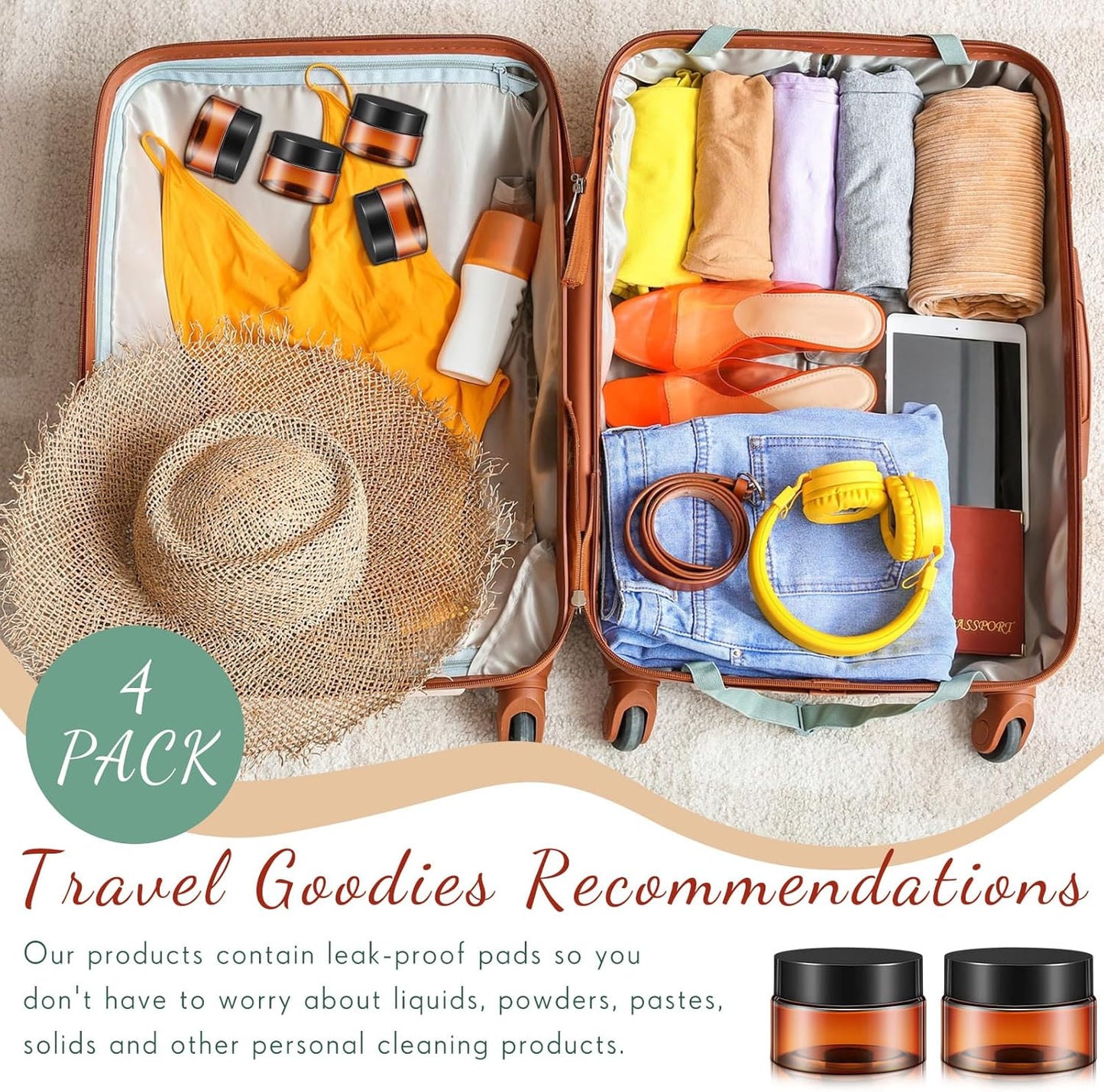 SATINIOR 100 Pcs Plastic Jars with Lids Small Containers Lids Wide Mouth Small Plastic Containers for Lotion Cream Rhinestones Body Butters Travel Storage(1 oz,Amber)