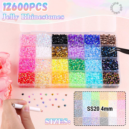 12600Pcs Resin Rhinestones for Bedazzling with B7000 Jewelry Glue, Colorful 4mm Non Hotfix Flatback Gems, Rhinestones for Crafting DIY Crafts Clothing Tumblers Mugs Shoes Fabric Decor Nail Art