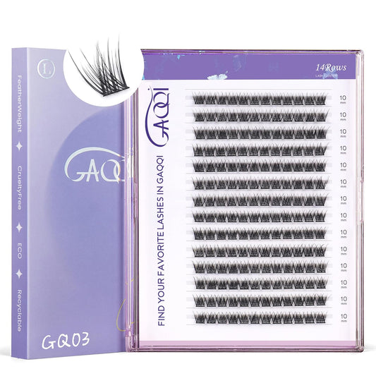 GAQQI Lash Clusters, GQ03 False Eyelashes DIY Lash Extensions D Curl 168PCS Cluster Lashes 10MM, Wispy and Natural Lash Wisps (GQ03,10mm,D Curl)