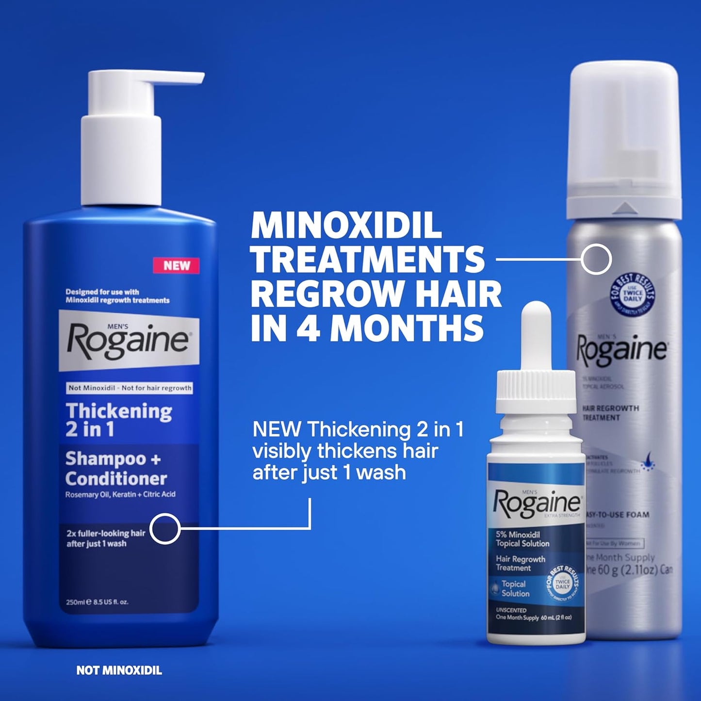 Men's Rogaine 5% Minoxidil Foam for Hair Regrowth, Topical Hair Loss Treatment for Men to Regrow Fuller, Thicker Hair, Unscented Minoxidil Topical Aerosol, 3-Month Supply, 3 x 2.11 oz
