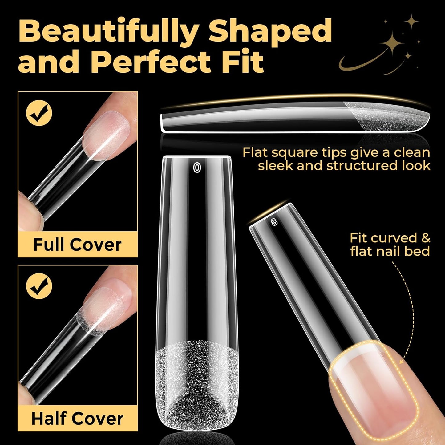 UNA GELLA Extra Long Tapered Sqaure Nail Tips, No C Curve Pre-file 120Pcs Square Press on Nails XXL Long Square Gel Nail Tips Full Cover Acrylic Straight for Nails Extension Art DIY Salon 12 Sizes