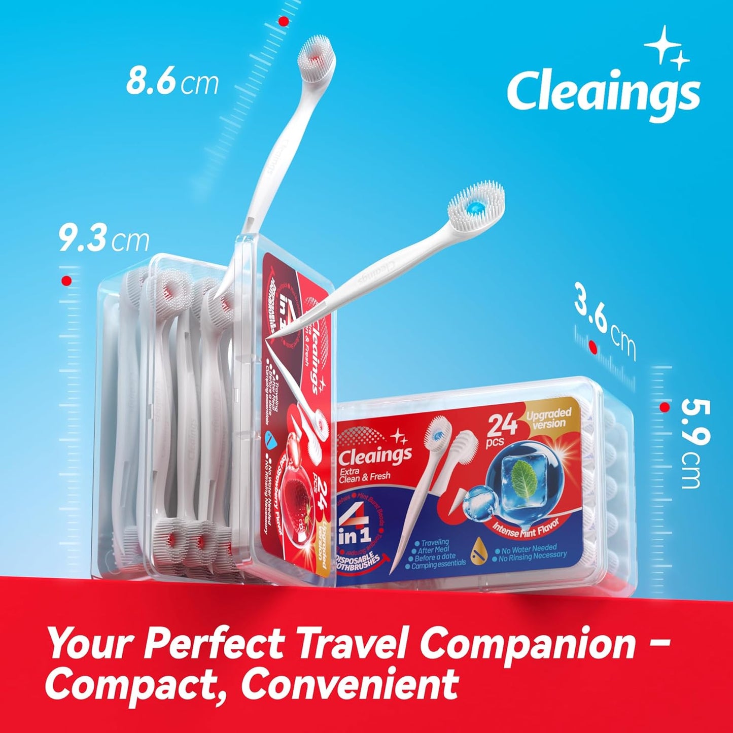 cleaings® Mini Disposable Toothbrush Set with Toothpaste – Travel Essentials, Portable Toothbrush for Women & Men, Camping, Road Trip, Vacation, 24 Count-Mix Flavor（Pack of 5）