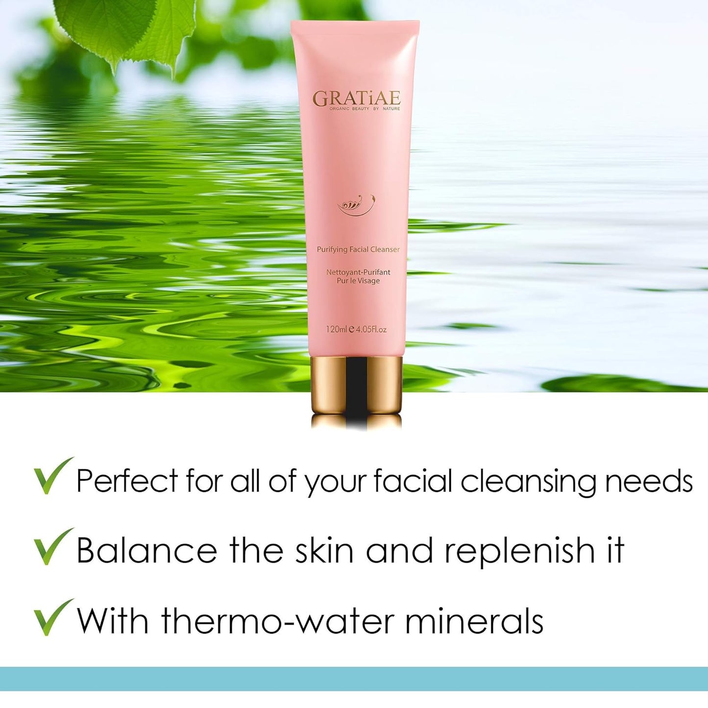 Gratiae Organics Purifying Exfoliating Facial Cleanser, exfoliating face scrub & face wash with witch hazel, jojoba oil, hydrating, non-drying skin care, 4.05Fl