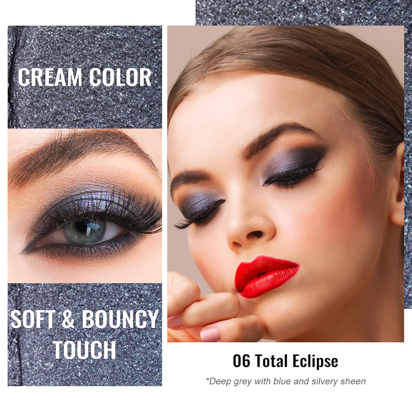 Oulac Grey Cream Eyeshadow, Waterproof Highly Pigmented Glitter Eye Shadow with Moisturizing Formula, Extremely Soft Creamy Texture, Easy to Blend, Large Capacity,.(06)