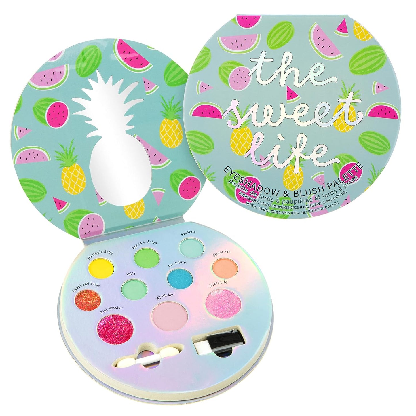 Expressions The Sweet Life Glisten & Glitter Makeup Palette 10 Color Eyeshadow Palette & Blush Makeup Novelty Beauty Set, Fold Out Compact with Mirror,Washable, Non-Toxic