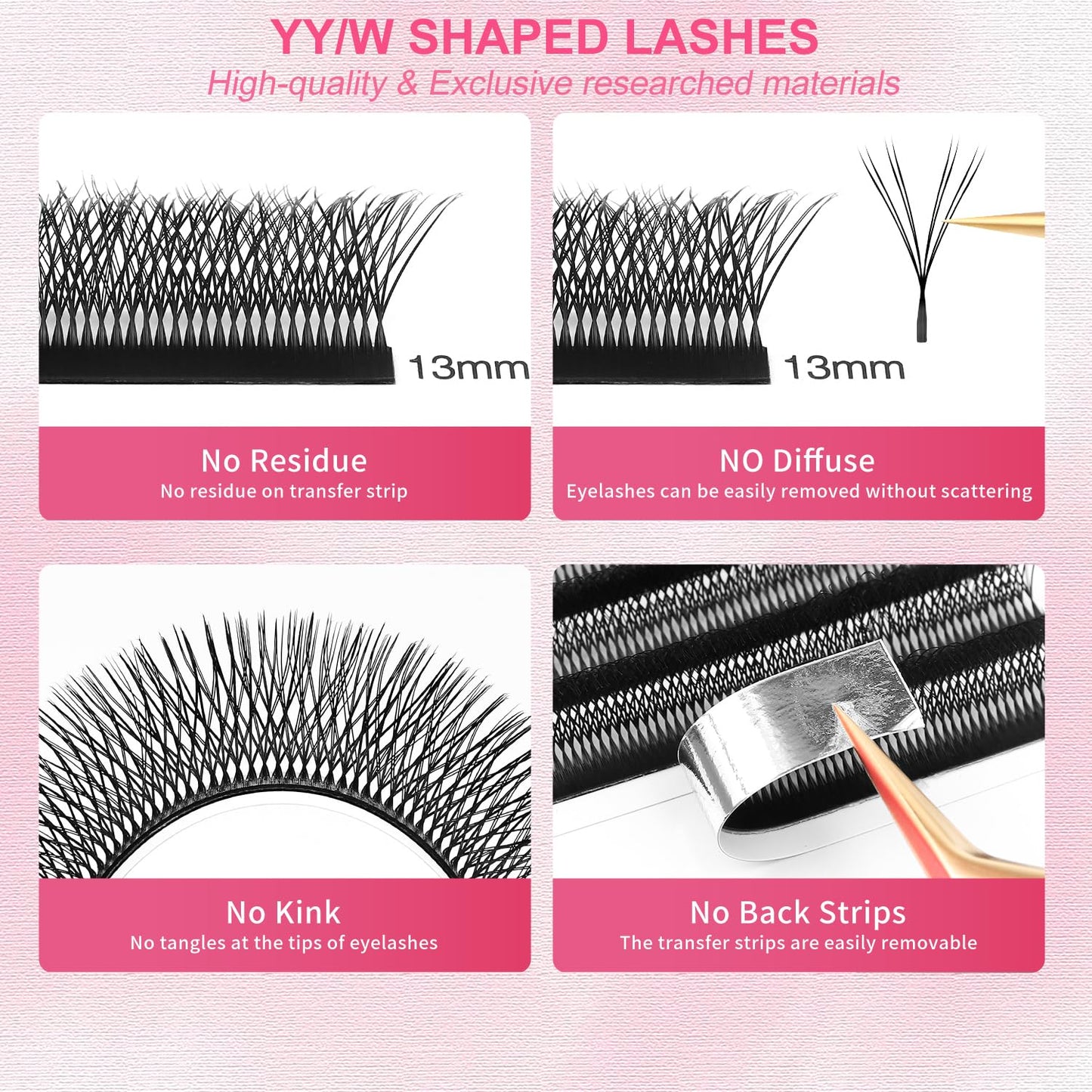 Lash Extensions Double Tips 4D Eyelash Extensions W Shape 0.07mm Thickness C Curl 10mm Premade Fans Easy Fan Volume Lashes Matte Black Crisscross(W-4D-Double Tips-0.07-C,10mm)