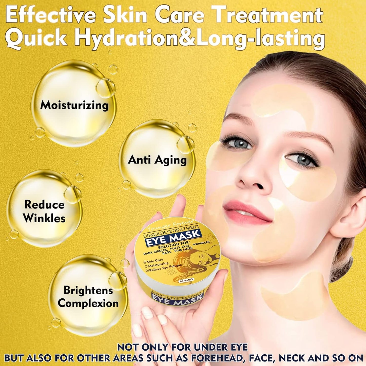 Under Eye Patches, 24K Gold Eye Patches for Puffy Eyes and Dark Circles, Under Eye Masks for Dark Circles and Puffiness, Eye Gel Pads for Eyes Bags Treatment & Non-Irritating Eye Mask Skincare