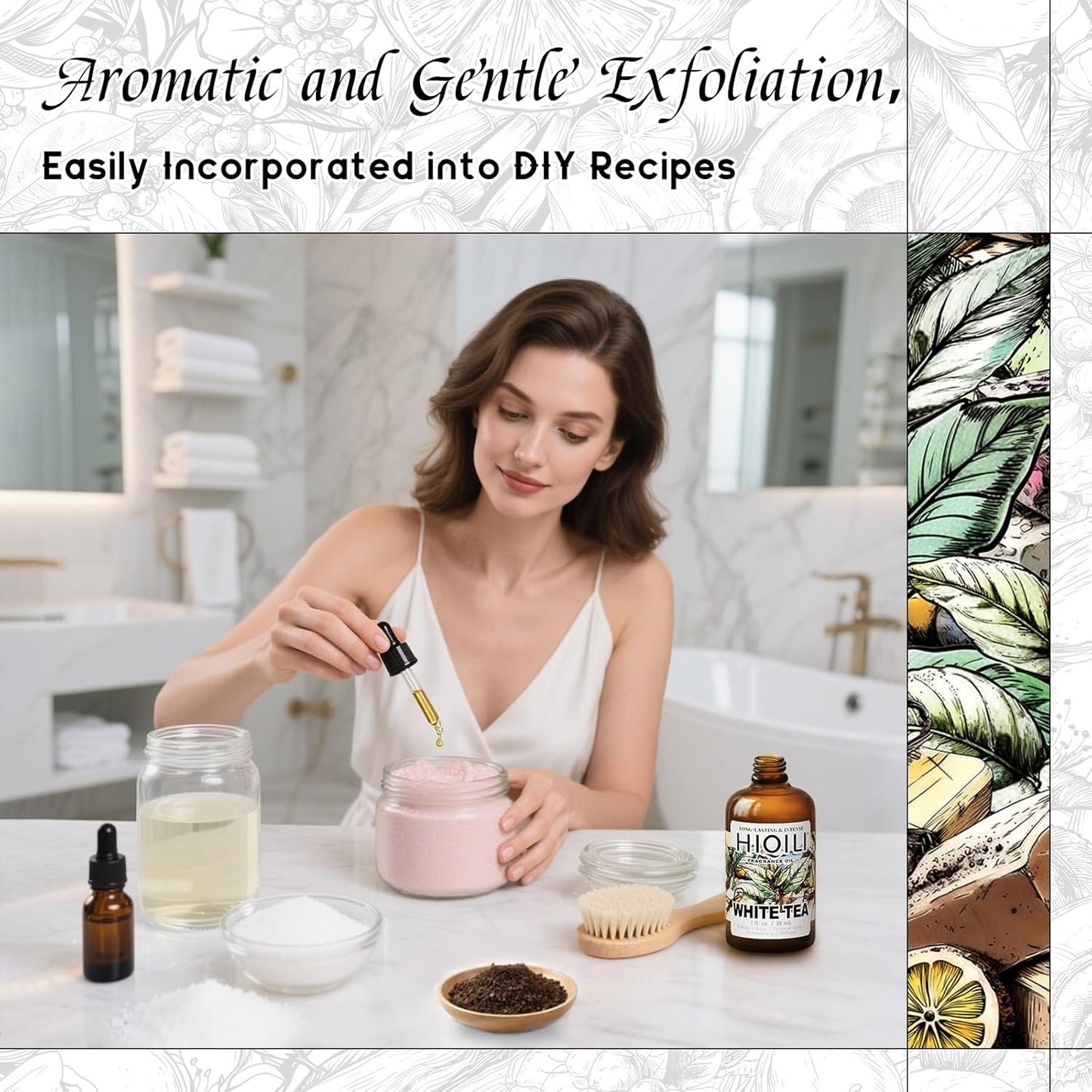 HIQILI White Tea Fragrance Oil for Essential Oil Diffuser, DIY Candle & Soap Making, Blend to Perfume & Air Freshener Spray - 1 Fl Oz