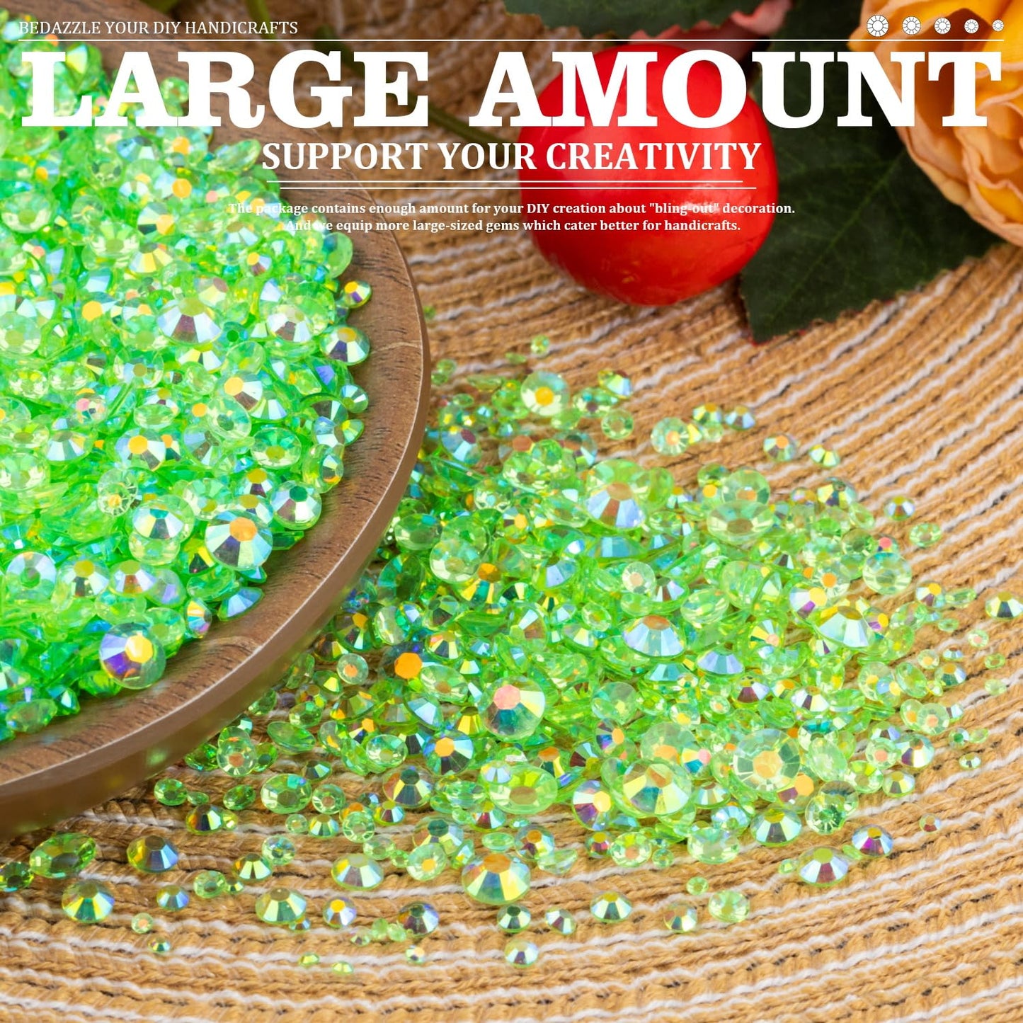 Resin Rhinestones Crafting, 2/3/4/5/6mm Flatback Jelly Rhinestones, 1 Box Transparent Grass Green AB Non Hotfix Crystal Gems for Bedazzling Crafts Mugs Tumblers Clothes Makeup Nail