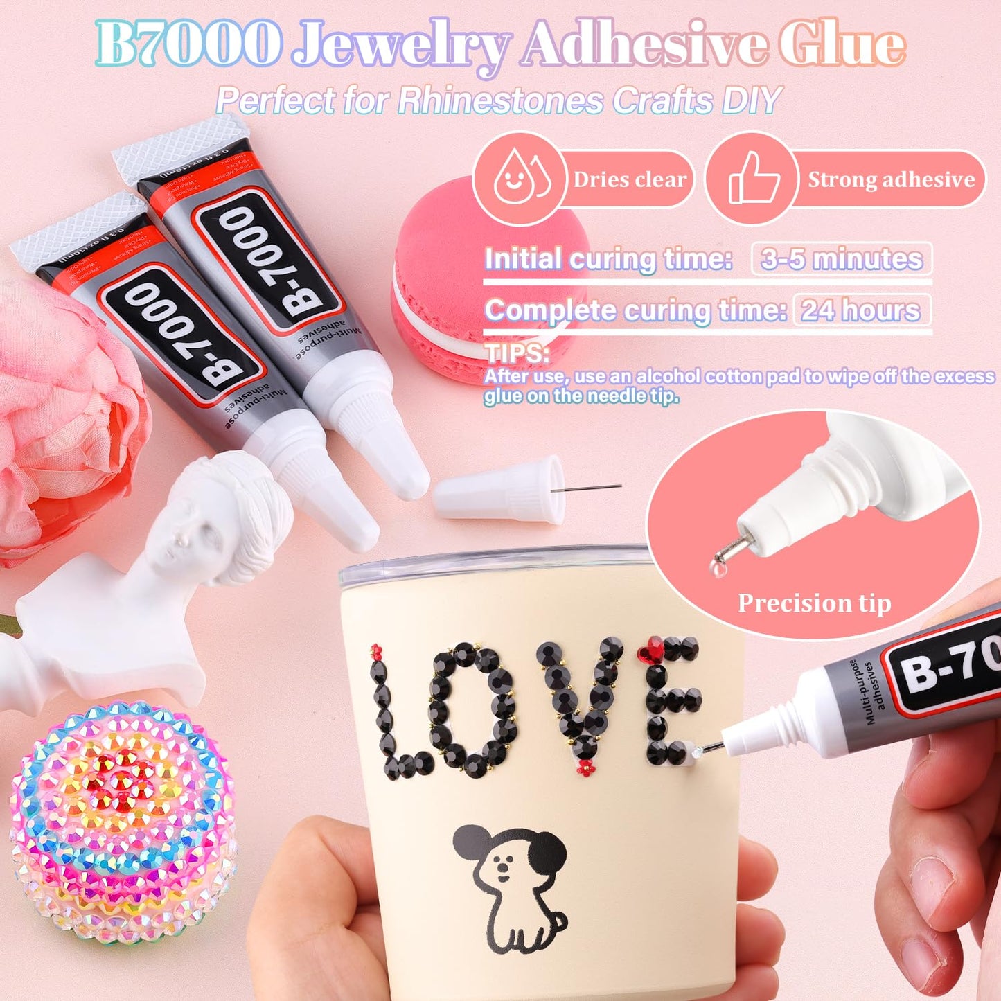 30000Pcs Resin Rhinestones for Bedazzling with 3Pcs B7000 Jewelry Glue, Black Flatback Gems Rhinestones for Crafting, Clothing Tumblers Mugs Shoes Fabric Decor Nail Art