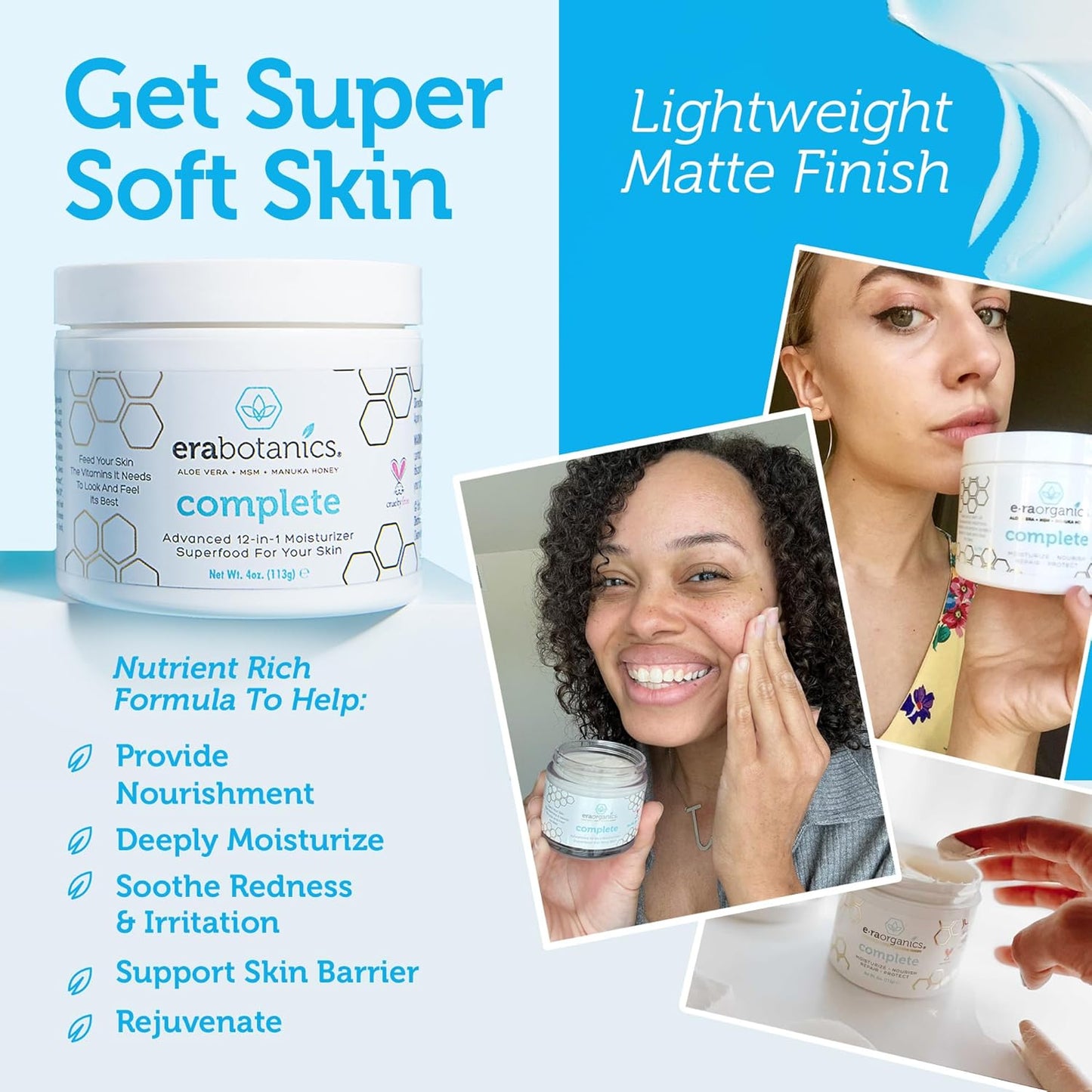 Era Organics Manuka Honey Face Cream - Advanced 12-in-1 Nourishing and Rejuvenating Daily Face Moisturizer for Women and Men - Face Moisturizer for Sensitive Skin - Body Moisturizer for Dry Skin 4 oz