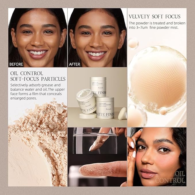 Loose Setting Powder Translucent, Face Matte Finishing Powder Brightener Makeup, Waterproof High-Definition Traceless Long-Lasting Oil Control, polvo traslucido maquillaje para mujer, 04
