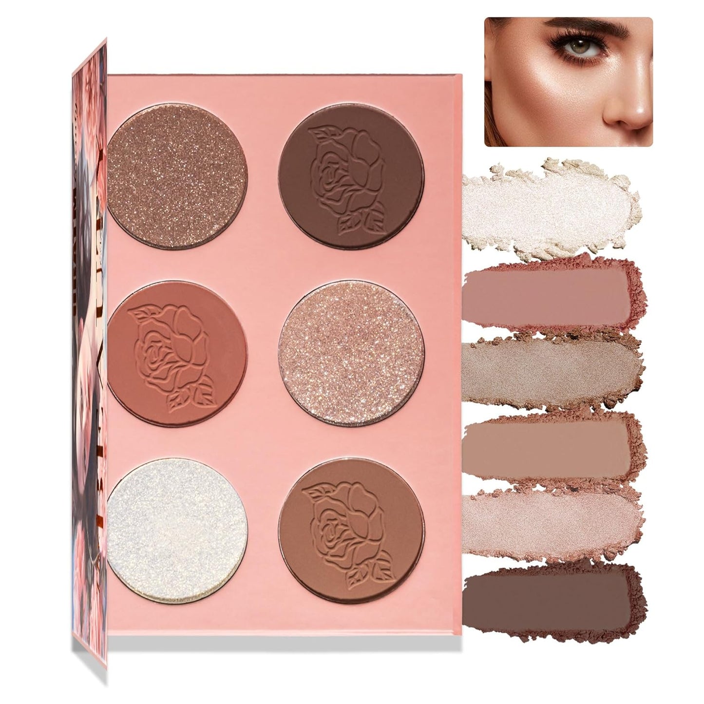 6 Color Rosé Blush Palette, Velvety Fine Texture, High Color Payoff, 3 Shimmer Shades, 3 Matte Blush Shades, Beginner-Friendly, Soft & Natural Colors, No Color Fading - Makeup Blush Palette