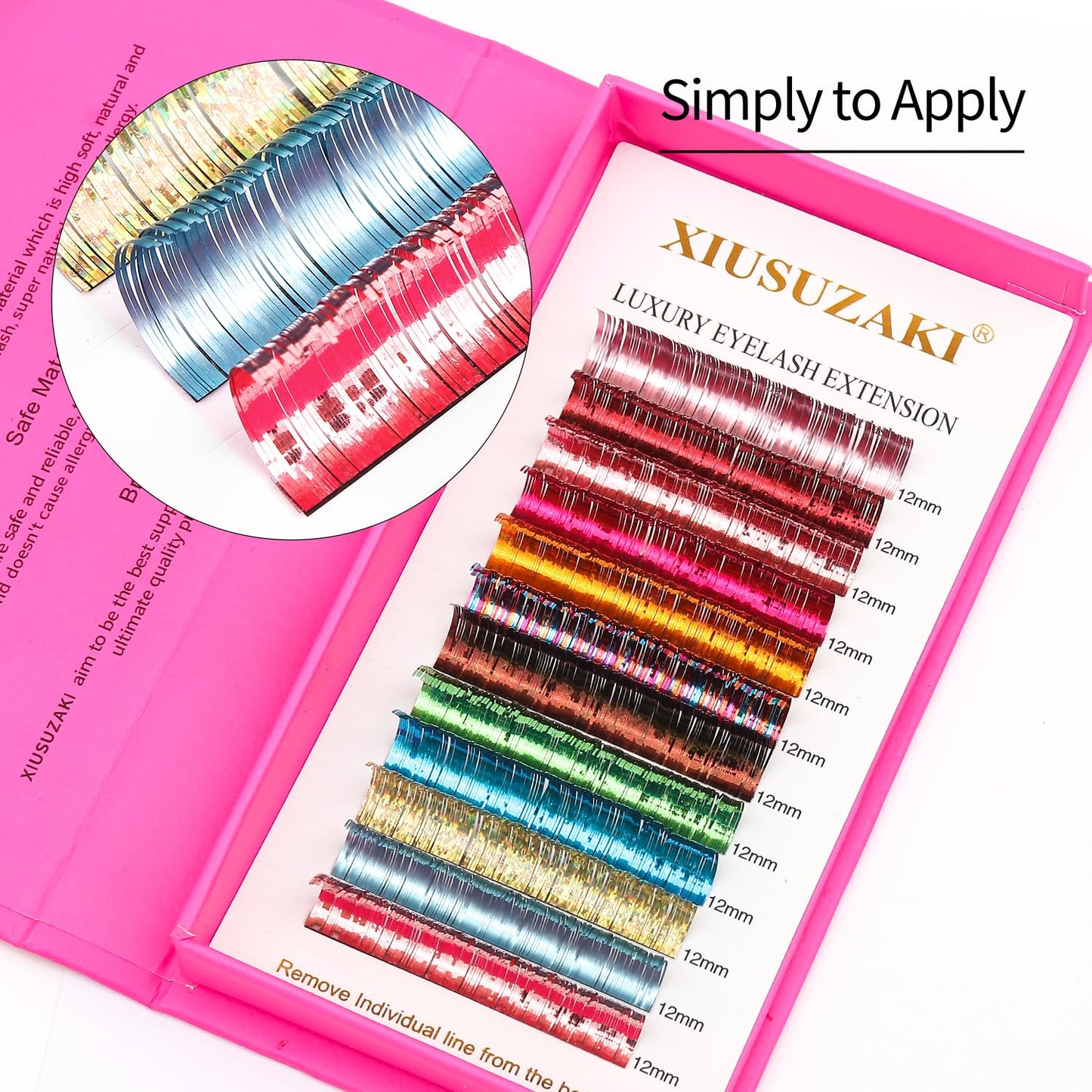 Glitter Spike Tinsel Eyelash Extensions 0.07 Colored Lashes Extension D Curl Lashes 9mm Lash Extensions Soft False Eyelashes Volume Lashes 12 Rows Professional Use(Glitter,0.07-D,9mm)