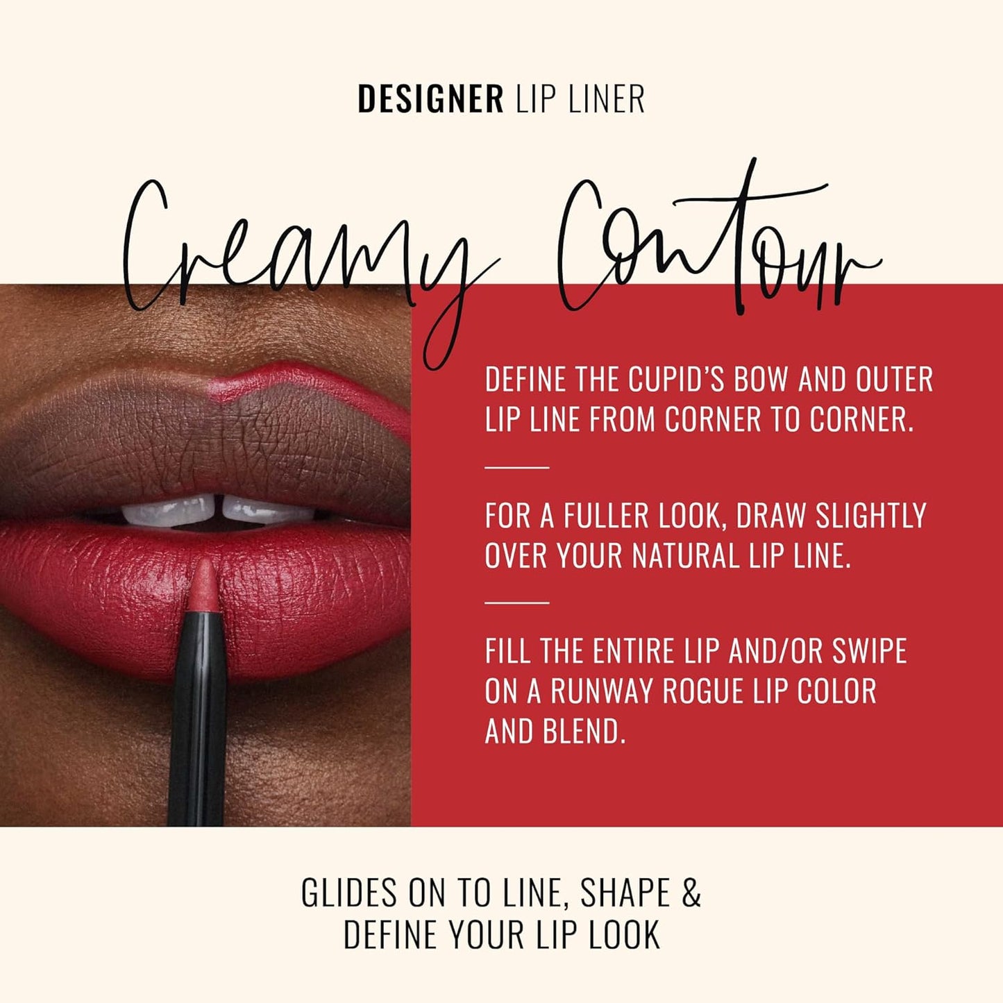 Runway Rogue Designer Liner Lip Pencil, Matte Crimson Dark-Red Lip Liner Pencil and Lip Liner Sharpener, ‘In the Press’