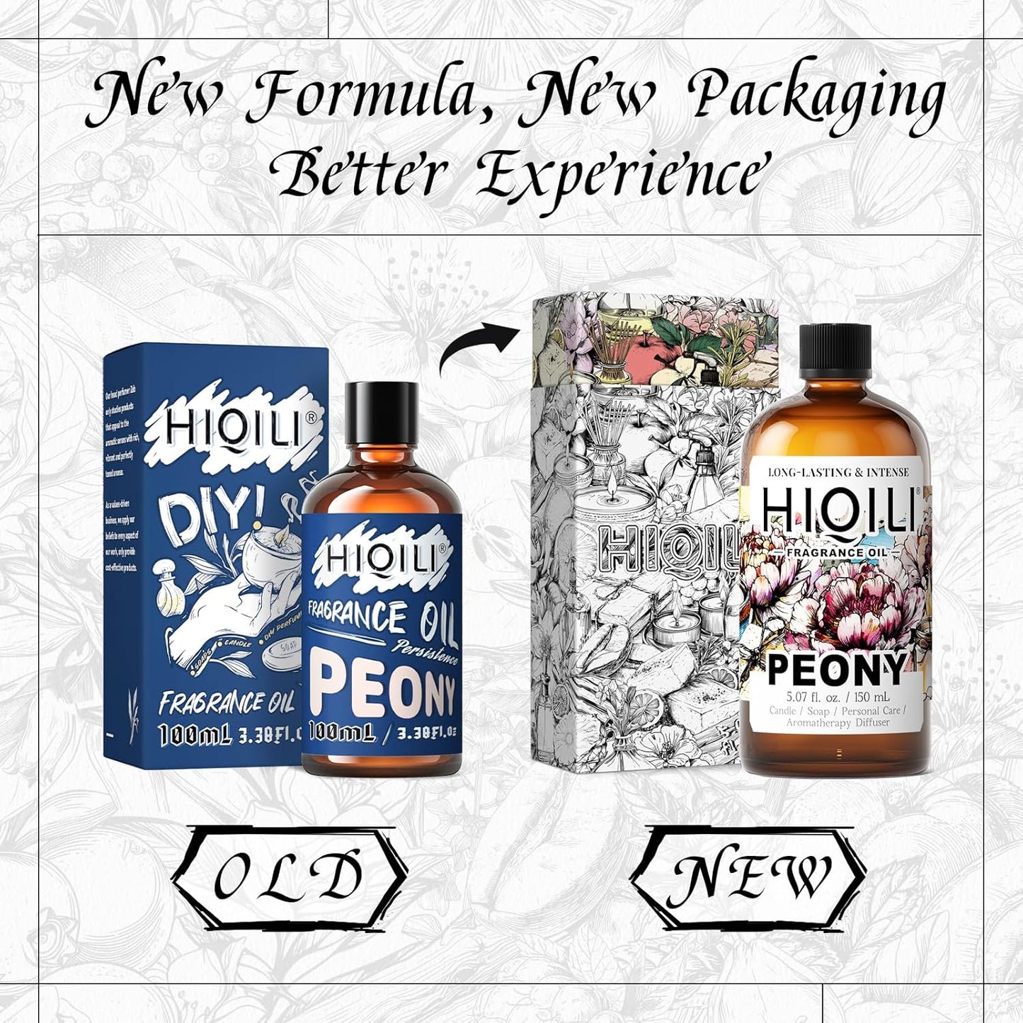 HIQILI Peony Fragrance Oil for Home Diffuser, Idea for Making Candle, Women's Perfume, Car Air Freshener, Skin & Body Care - 5.07 Fl Oz