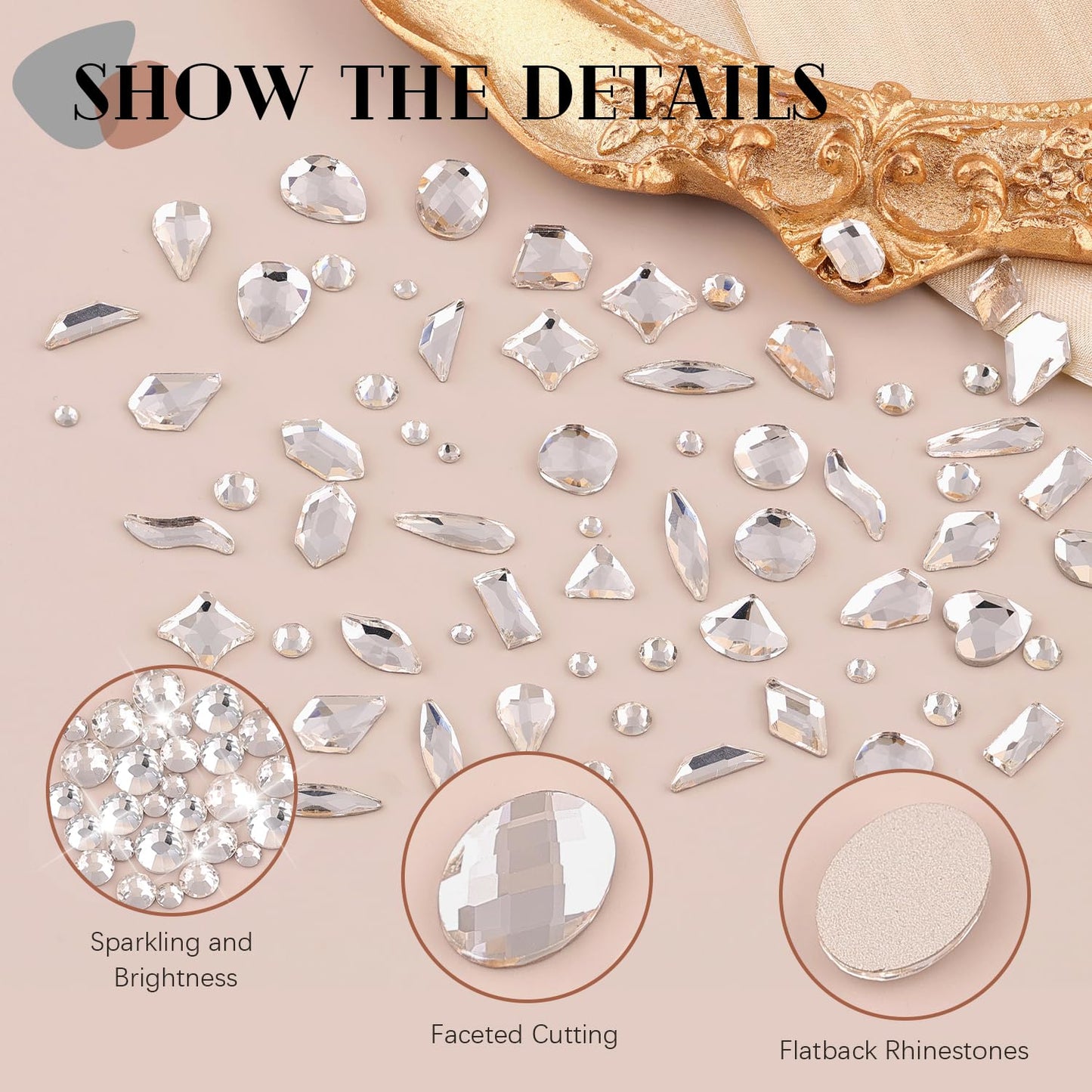 1680Pcs Silver Clear Nail Rhinestones 180Pcs Multi Shapes Glass Flatback Nail Gems + 1500Pcs 1.5-4mm Round Crystal with Rhinestones Glue Gel, Manicure Nail Charms Diamond Gemstones for Nail Art