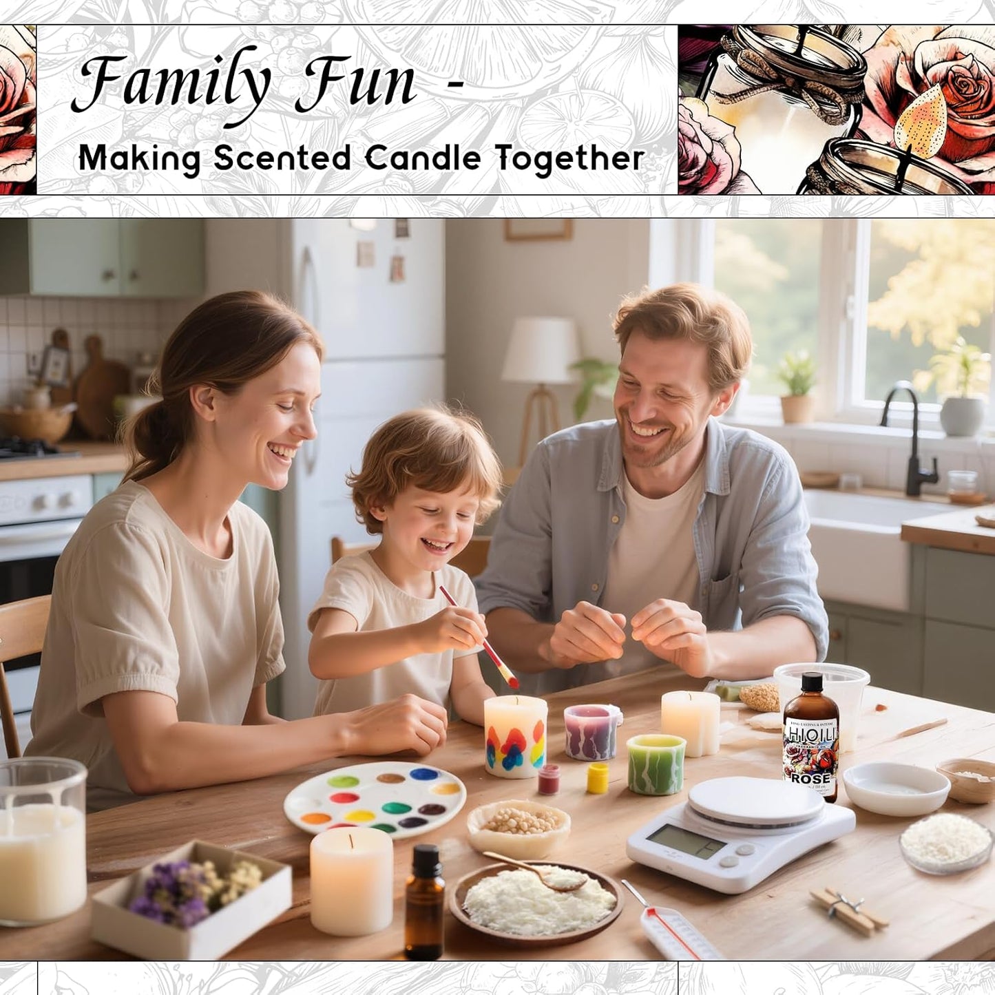 HIQILI Rose Fragrance Oil for Candle & Soap Making, Essential Oil Diffuser, Floral Scents, Add to Laundry Dryer Balls - 5.07 Fl Oz