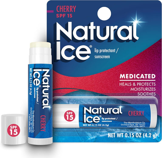 Natural Ice Cherry - SPF 15 lip balm, Cherry Flavor, 0.15 Ounce (Pack of 12)