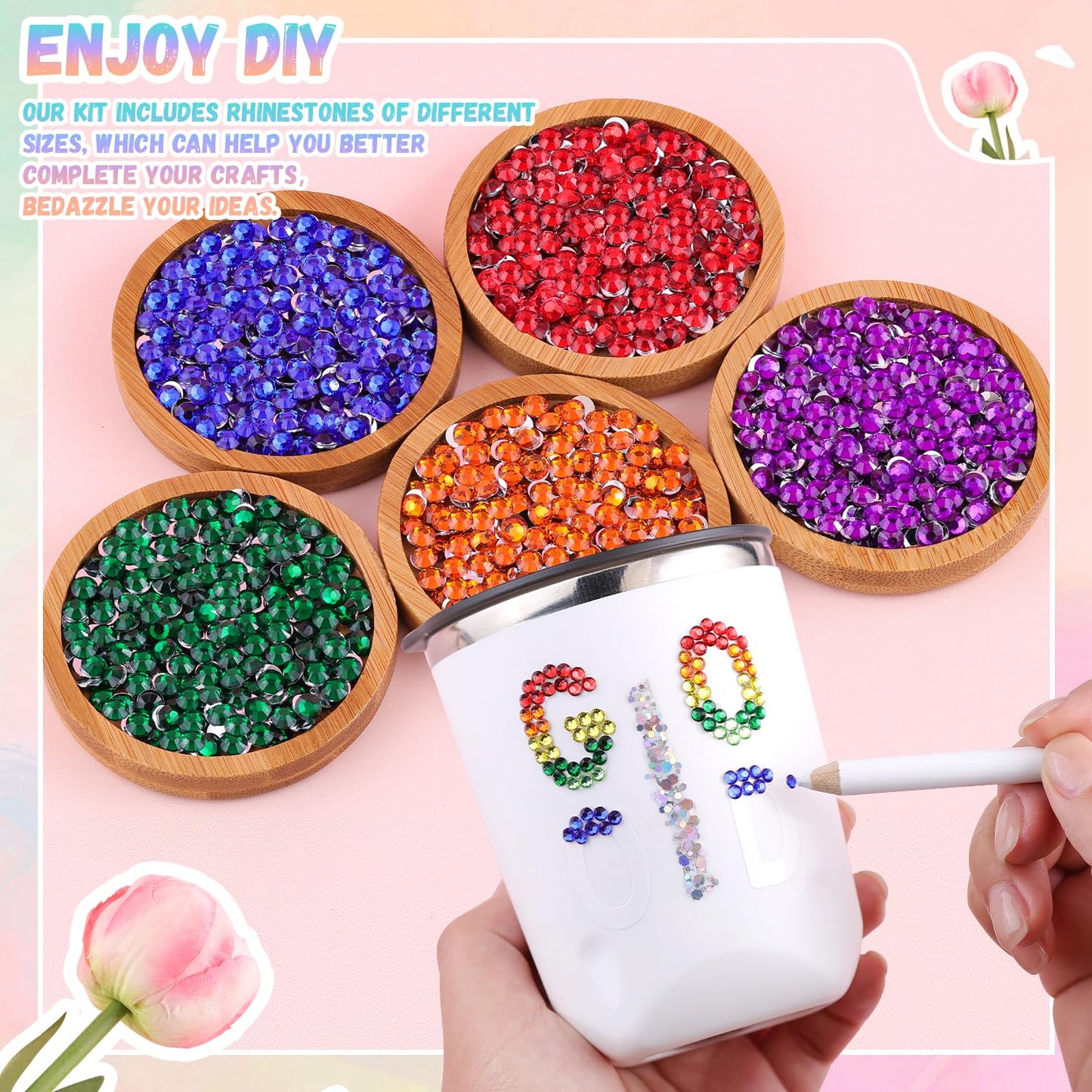 6600Pcs Resin Rhinestones with 3Pcs B7000 Jewelry Glue for Crafting, Multicolors 5mm Non Hotfix Flatback Gems, Bedazzling Crystal for DIY Crafts Clothing Tumblers Mugs Shoes Fabric Decor Nail Art