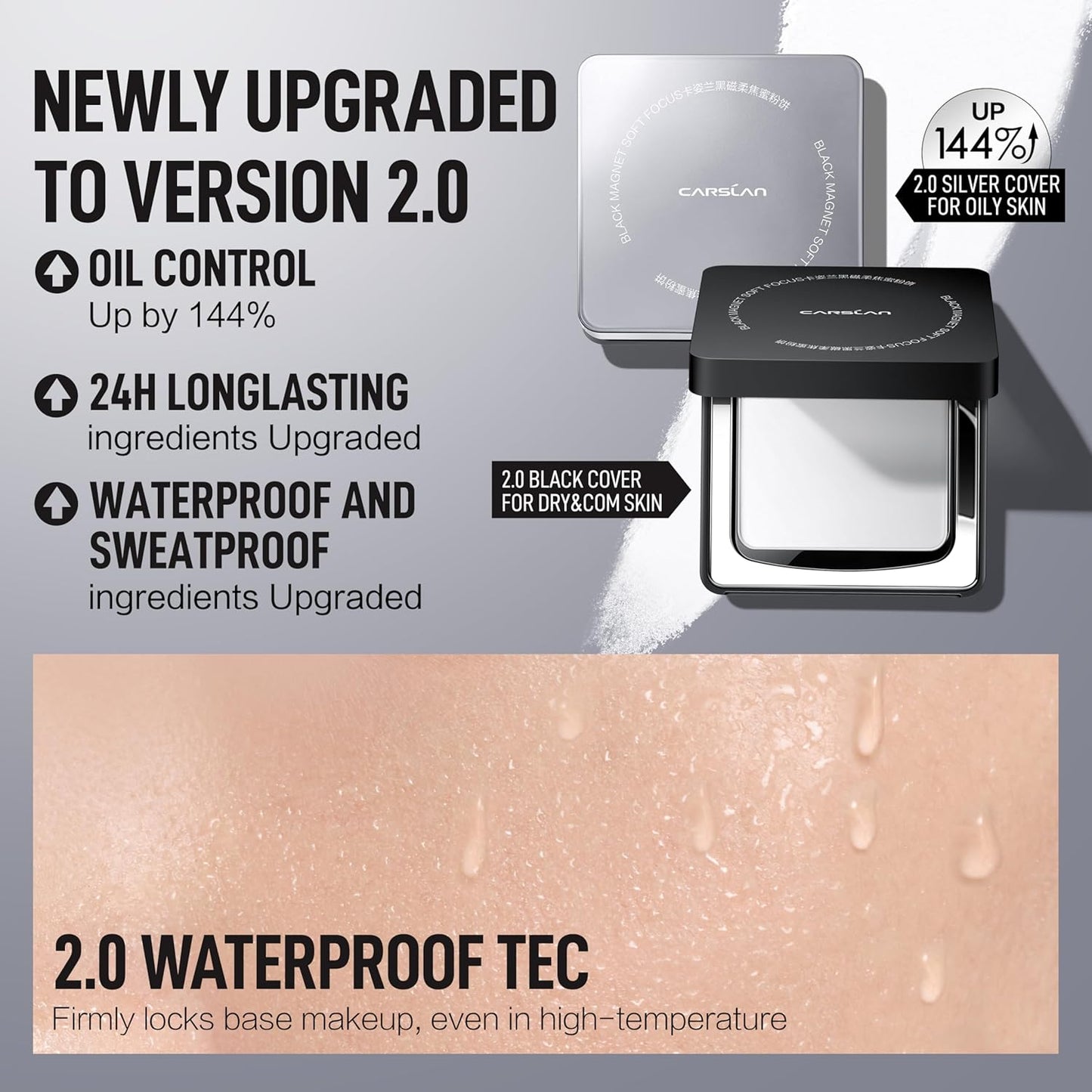 2.0 Black Magnet Soft Focus Powder, Waterproof Translucent Pressed Setting Powder, 24H Longlasting Talc-Free Face Powder, Oil Control Compact Makeup,01 Translucent For Dry&Com Skin, 0.28Oz