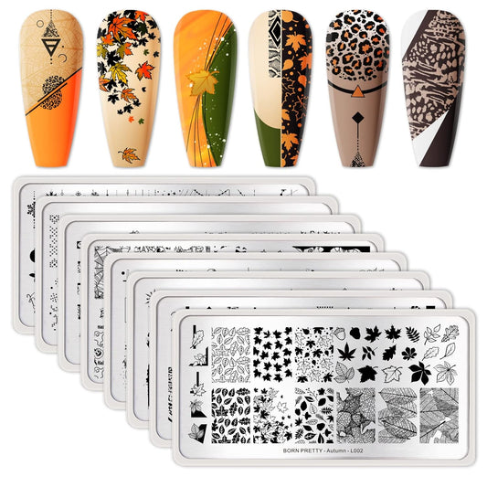 Born Pretty Nail Stamping Plates 8PCS Nail Art Design Kit Fall Winter Halloween Christmas Tree with Snowflake Cute Deer Nail Art Image Plates Halloween Christmas Patterns Templates DIY Printing Tools