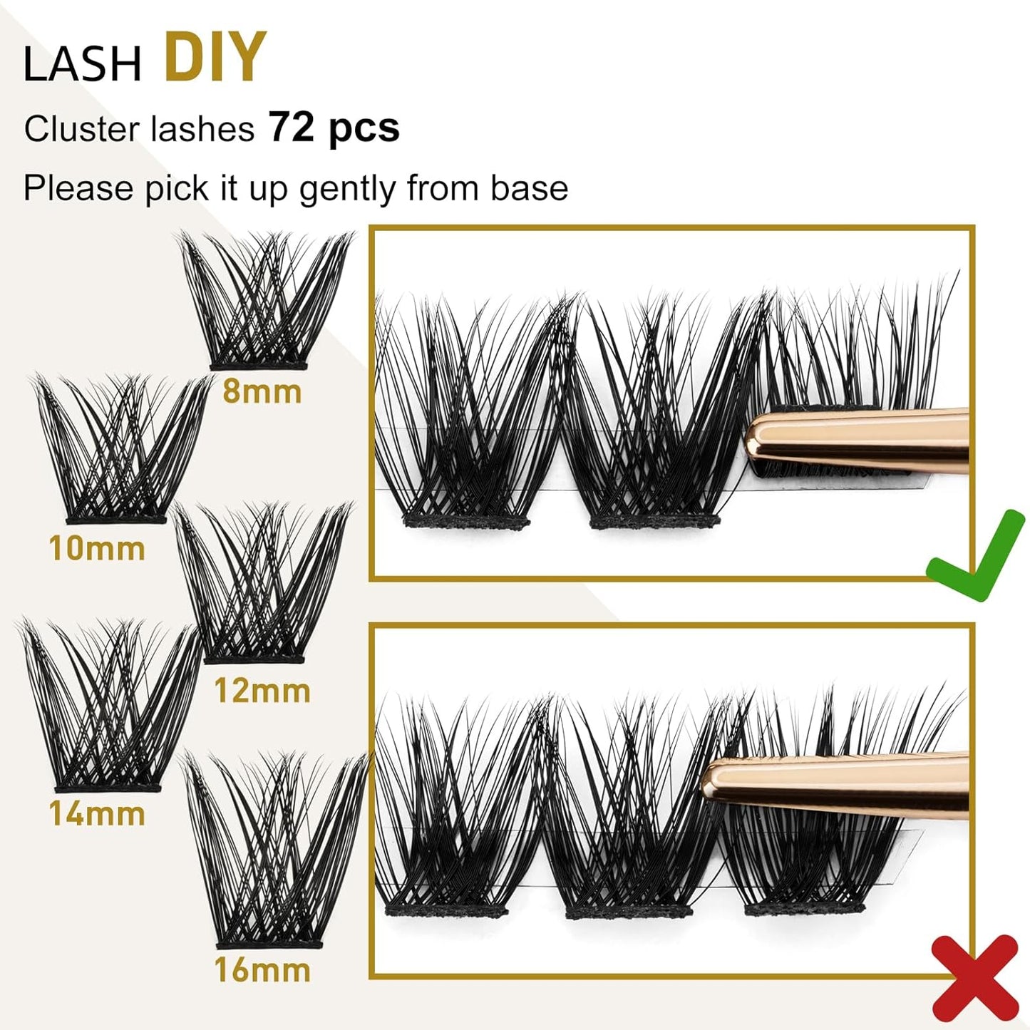 Lash Clusters B05 D Curl 12 mm DIY Eyelash Extensions 72 Clusters Lashes B&Qaugen Fluffy Individual Lashes Eyelash Clusters Extensions Individual Lashes Cluster DIY at Home (B05,12 mm)