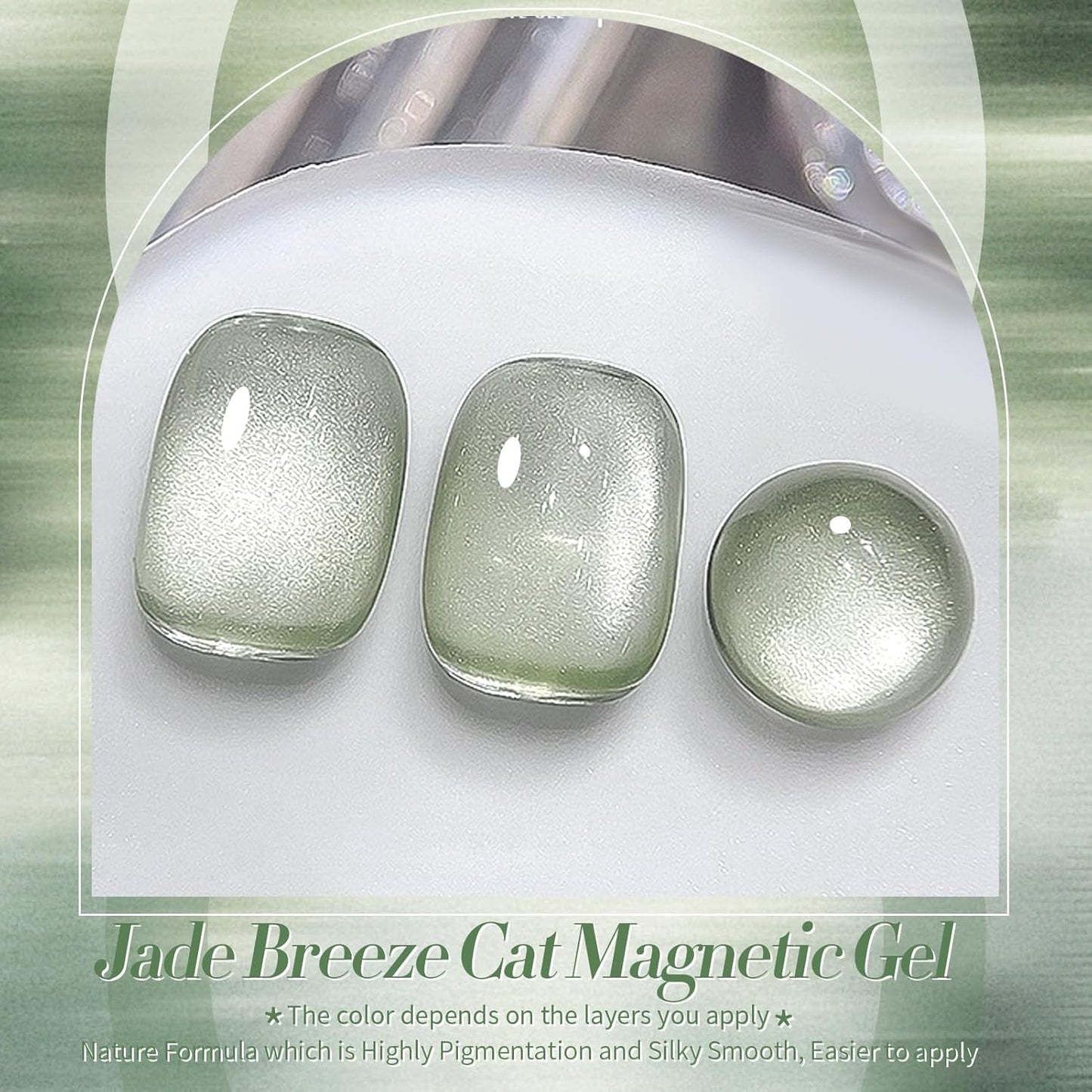 BORN PRETTY Cat Magnetic Eye Gel Nail Polish,Spring Green Jelly Glass Magnetic Gel Polish, Jade Breeze Glitter Soak Off Nail Art Salon Manicure Home Gift 15ml