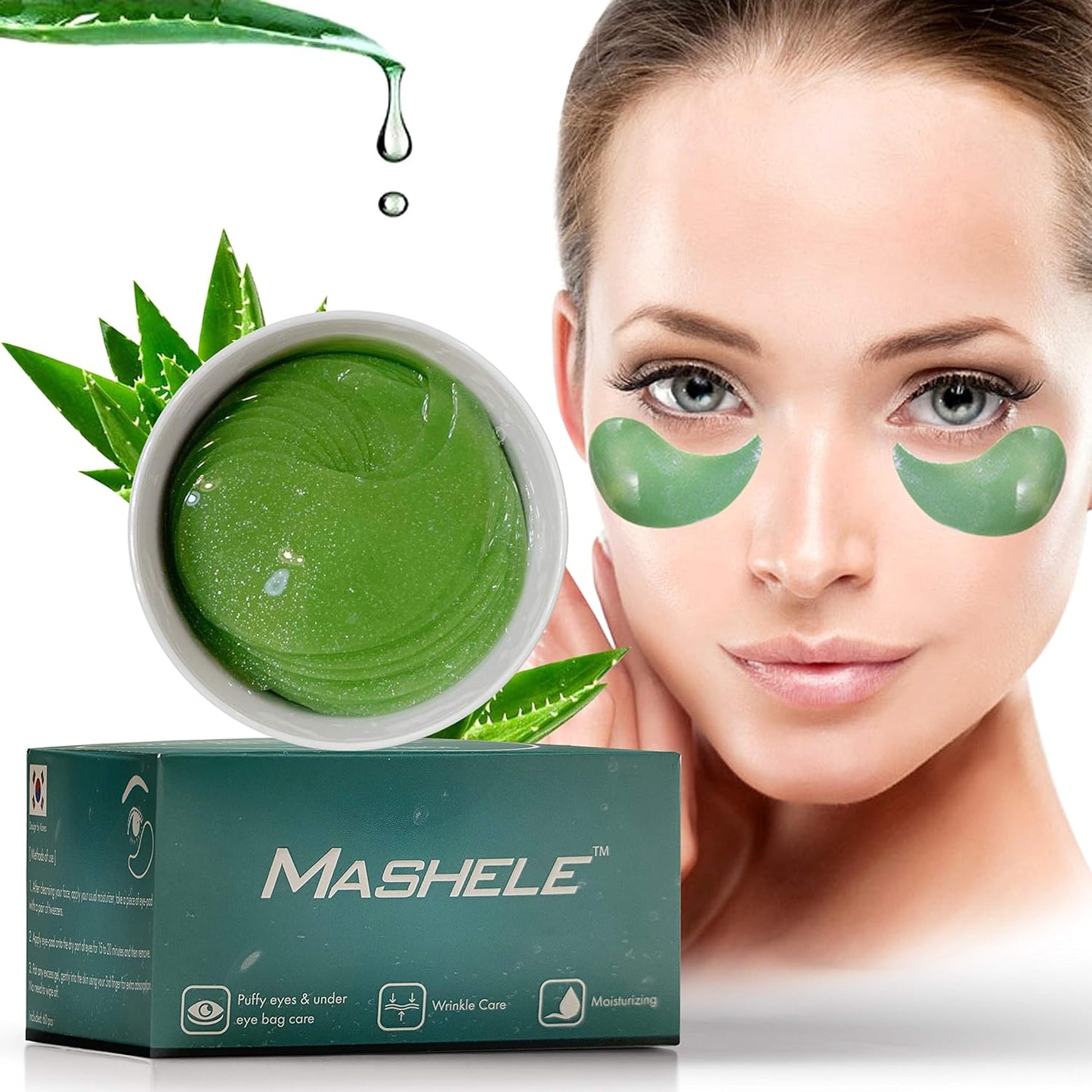 Korean Under Eye Patches Aloe Vera Mask Anti-Aging Hyaluronic Acid Collagen Neck Forehead Laugh Line Pad Reducing Dark Circles Treatment (120pcs, aloe eye patches)