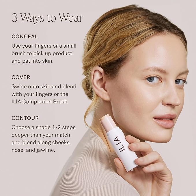 ILIA - Skin Rewind Complexion Stick - Foundation + Concealer + Skincare | Non-Toxic, Vegan, Cruelty-Free, Clean Makeup (24N - Cypress, 0.35 oz | 10 g)