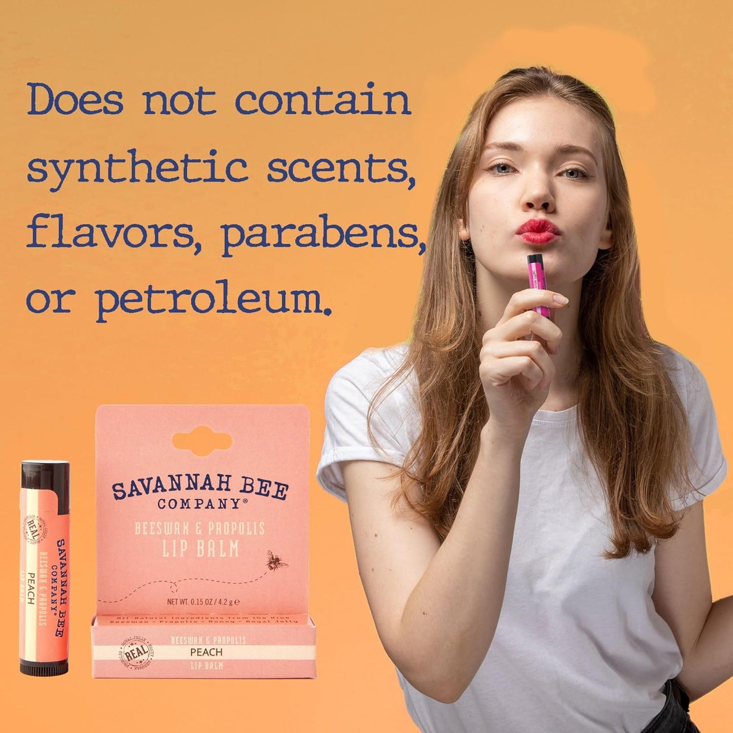 Savannah Bee Lip Balm Hanger 0.15 oz - Invigorating Mint Flavor - Natural Ingredients for Supple, Soft Lips - Convenient Hanger Design (.15 Oz, Peach)