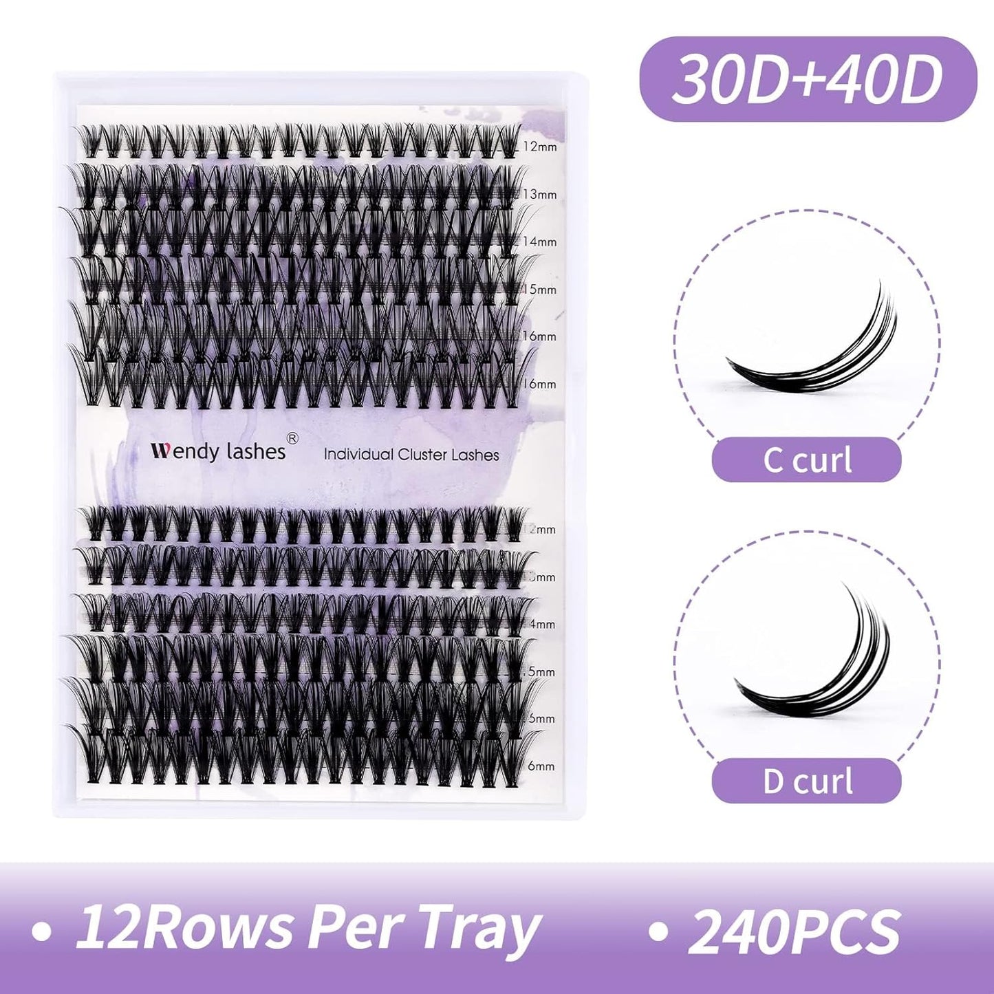 DIY Lash Clusters Natural Wispy: 240Pcs, 30D+40D, Wendy, Ultra-light, Natural, Wispy, Waterproof, Cat Eye, D Curl, 12-16mm Mixed, RR126