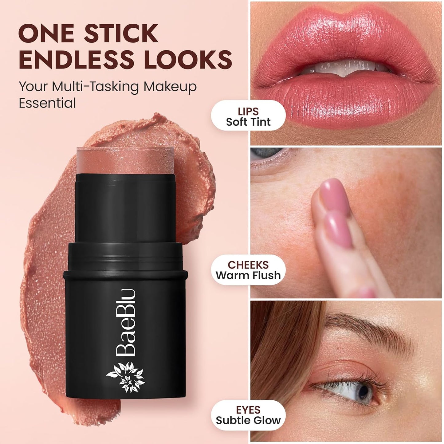 Organic Blush Tube, Sangria - 100% Natural Vegan Cream Blush Sticks, Multi-Use Bronzer, & Highlighter for Lips, Cheeks & Eyes, Buildable Shimmer, Gluten-Free, Paraben-Free, Made in USA