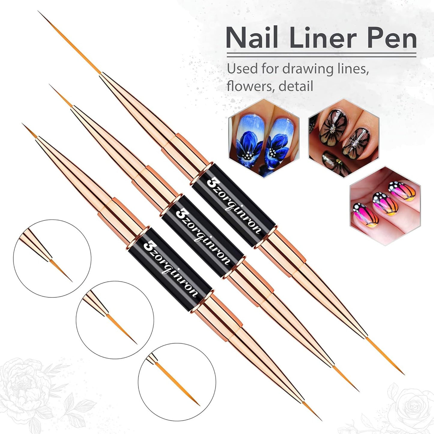 Nail Art Bushes Set, Professional 5Pcs Double-Ended Nail Brush Kit for Details, Long Lines, Ombre & 3D Design-Perfect for DIY Manicures & Salons (Black)